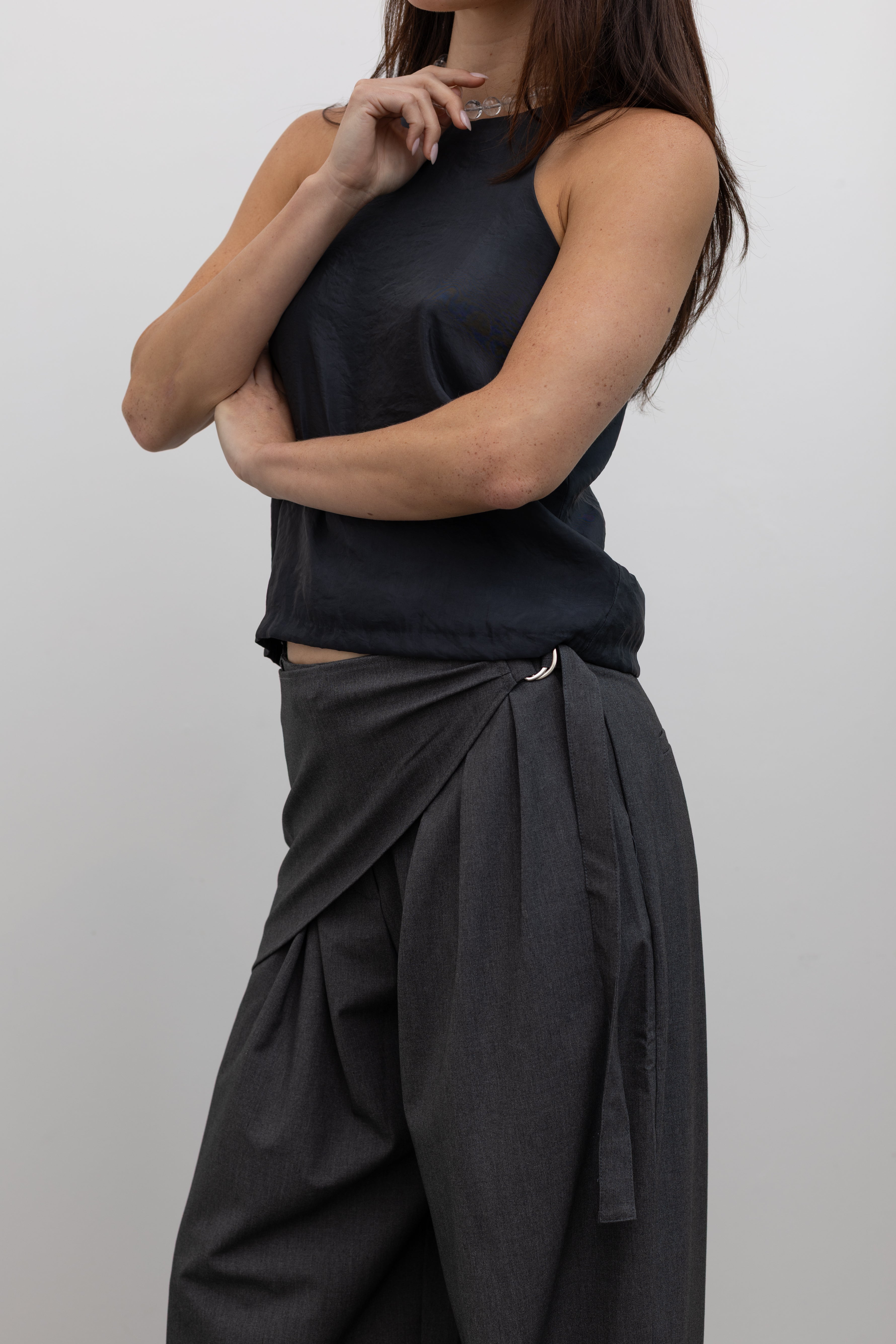 Charcoal Wrap Skirt Wide Leg Trousers