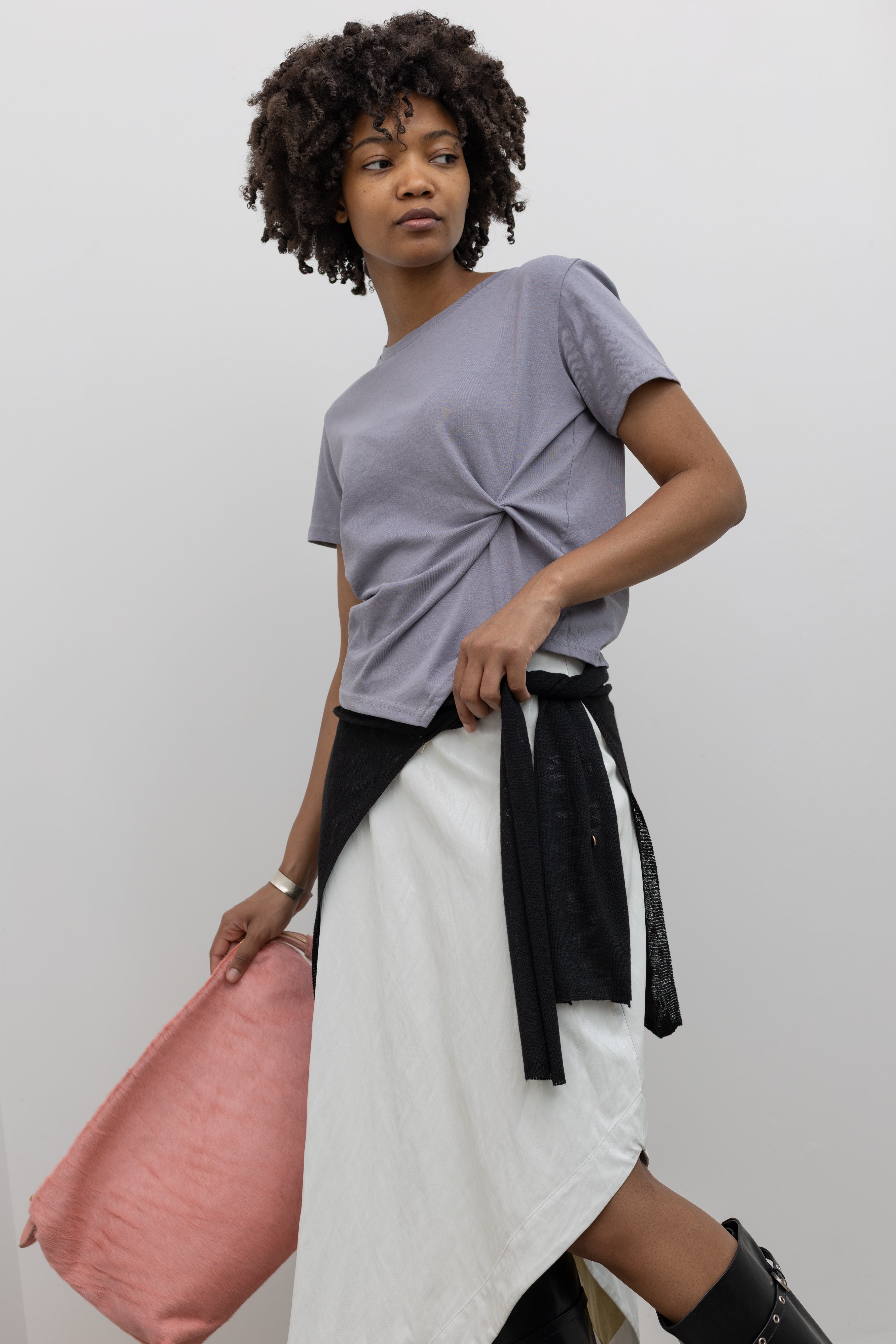 Blue Gray Side Twist Top