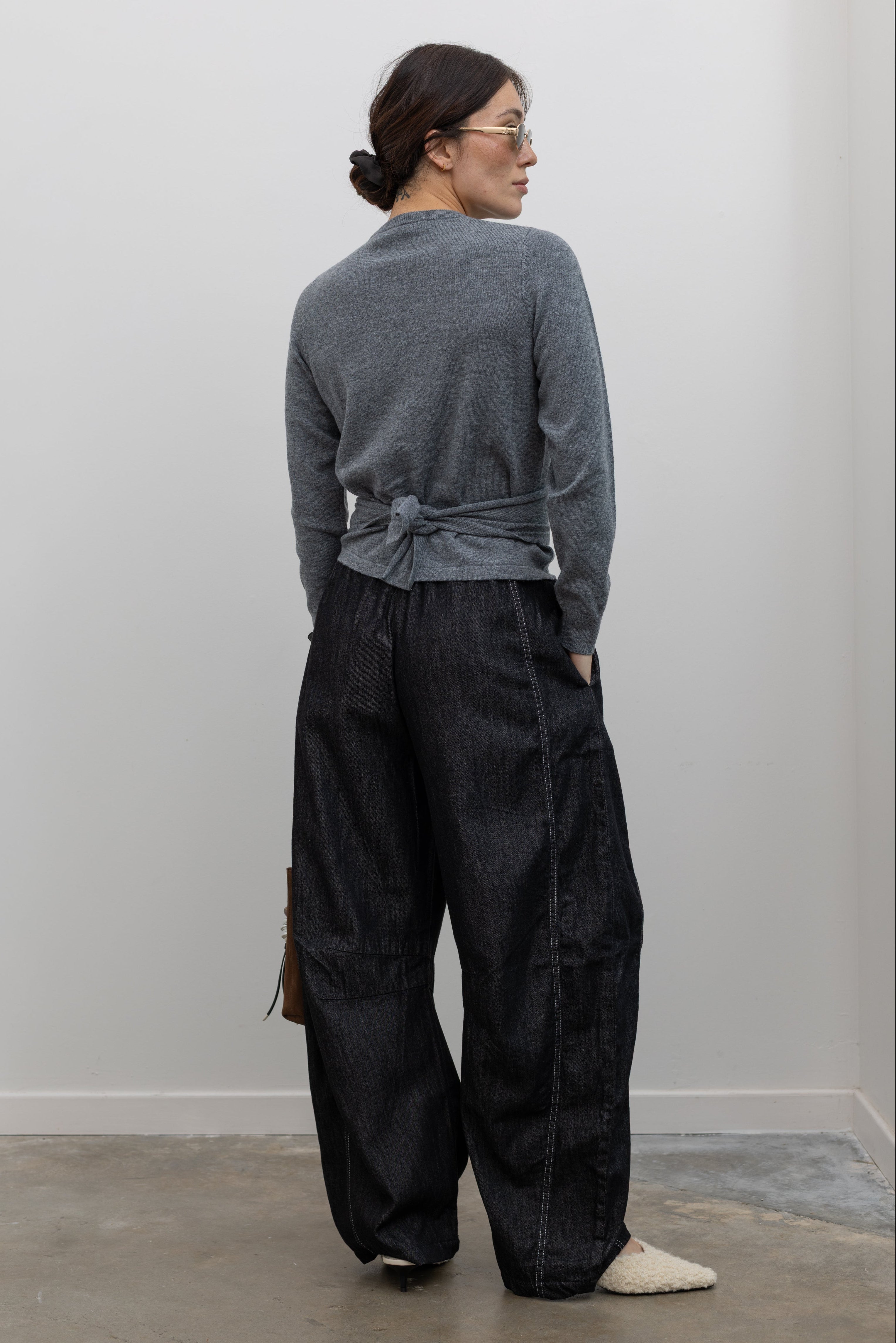 Black Contrast Stitch Barrel Jeans