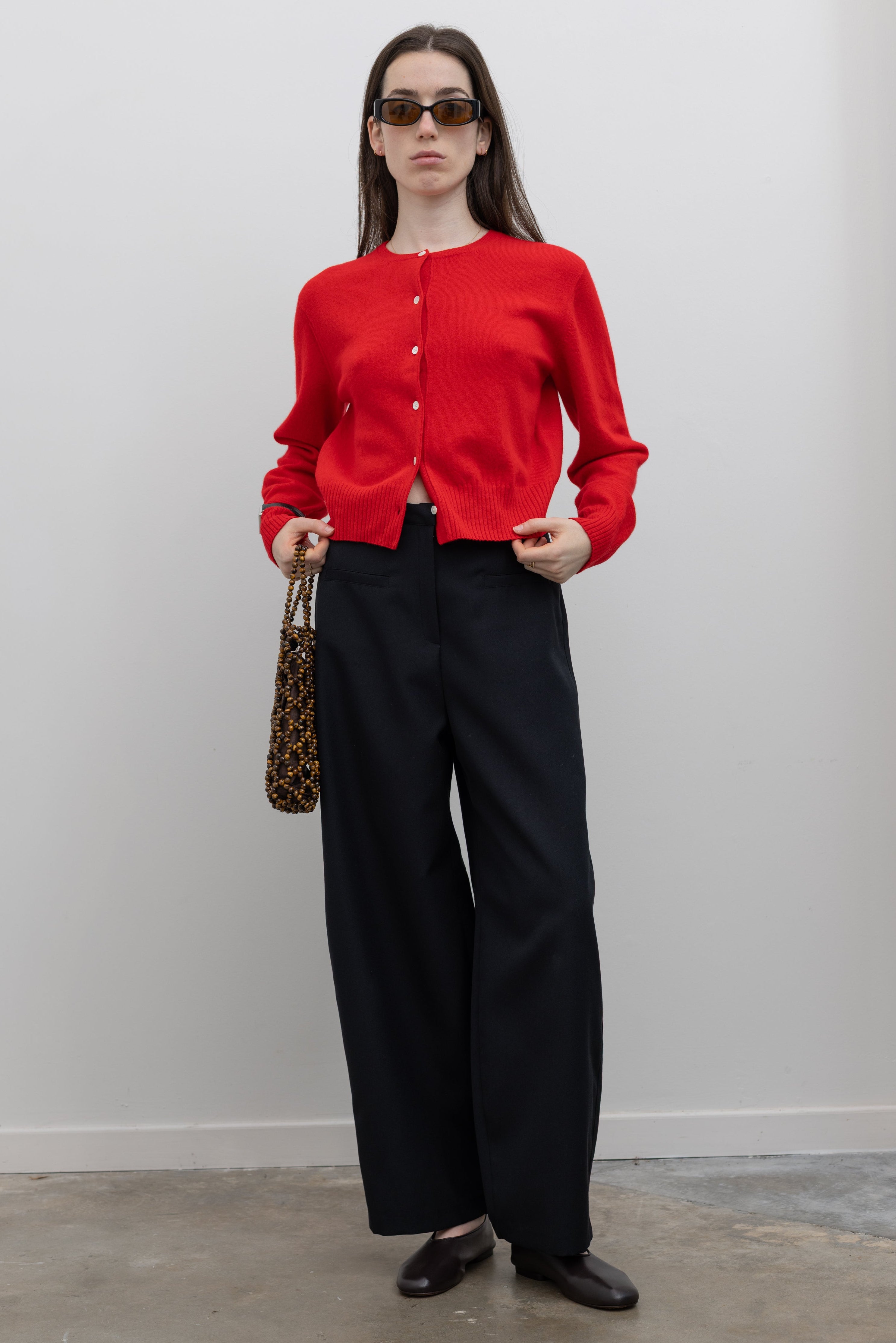 Red Crop Wool Cardigan