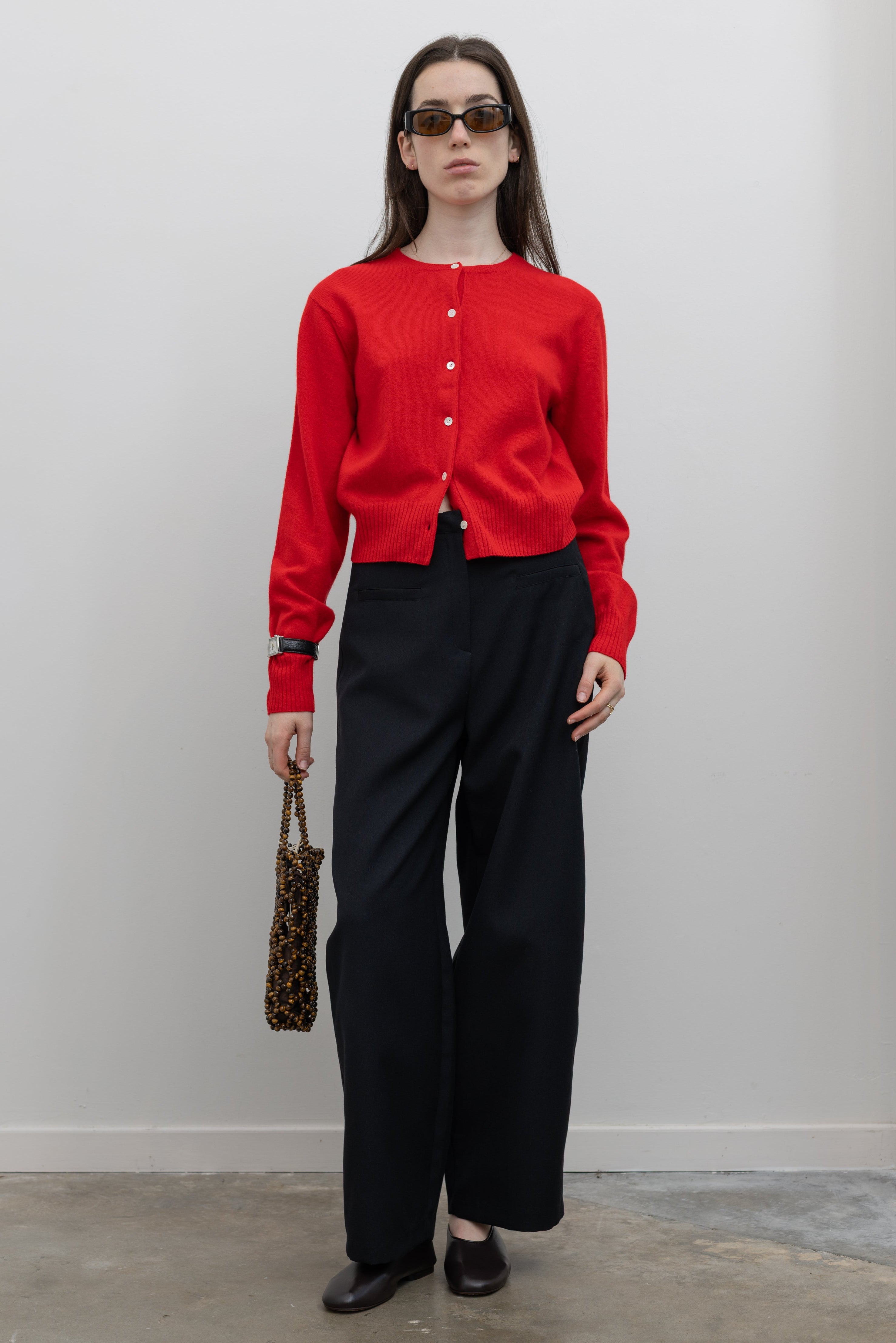Red Crop Wool Cardigan