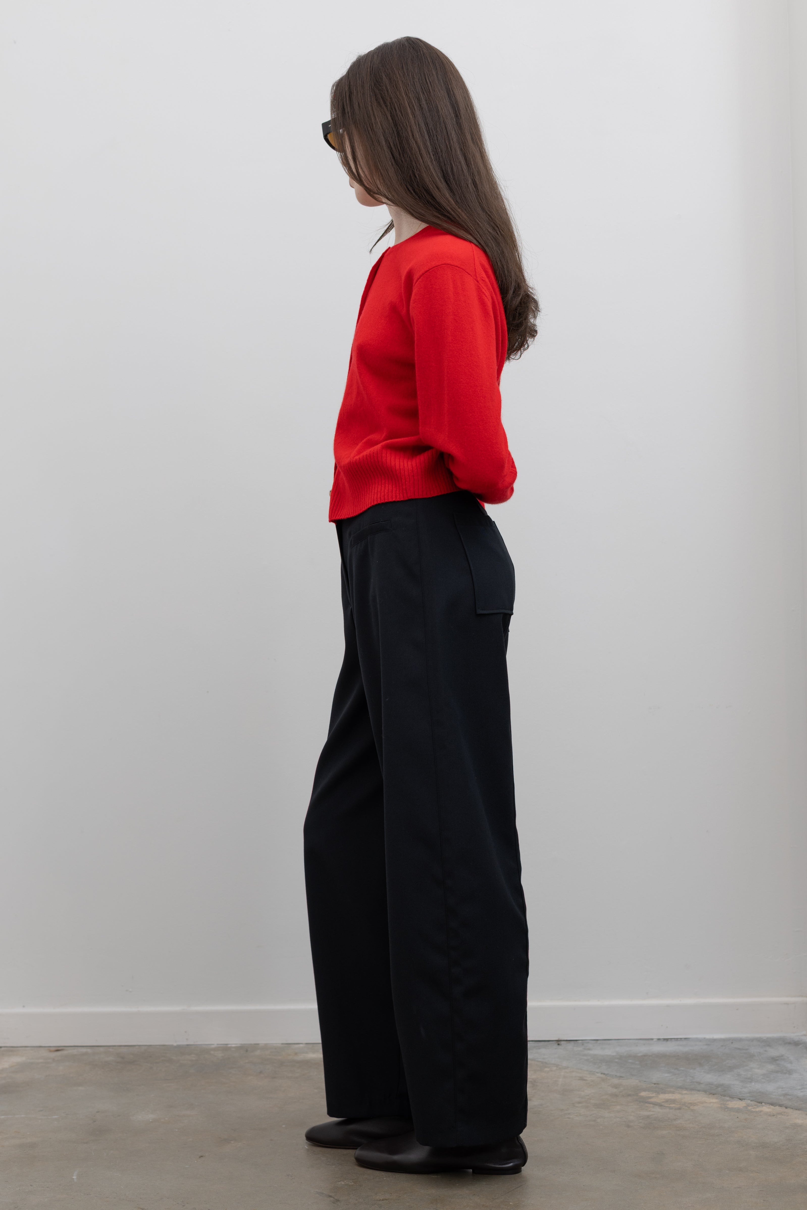 Red Crop Wool Cardigan