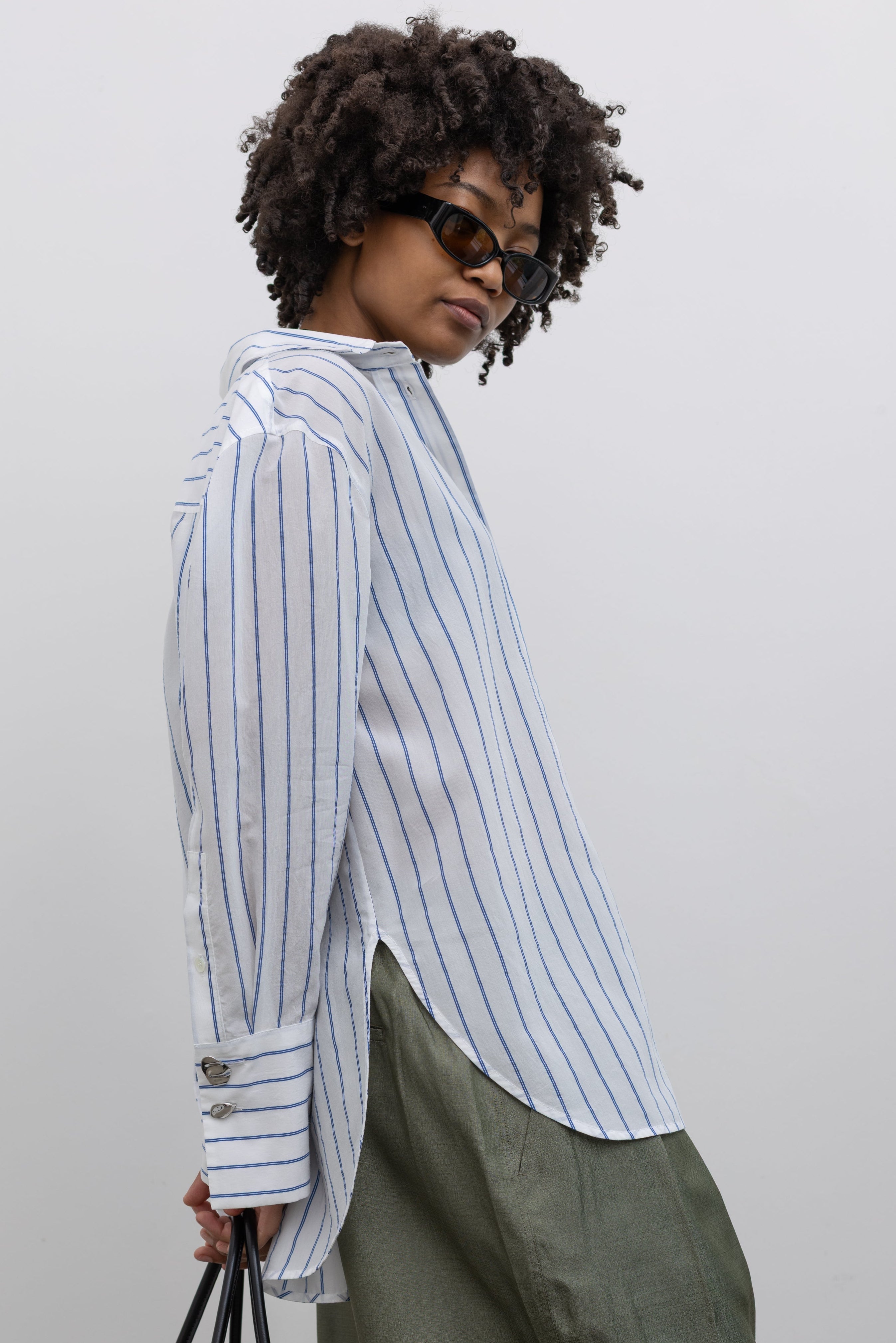 Dayane Dark Blue and Grey Melange Stripe Shirt