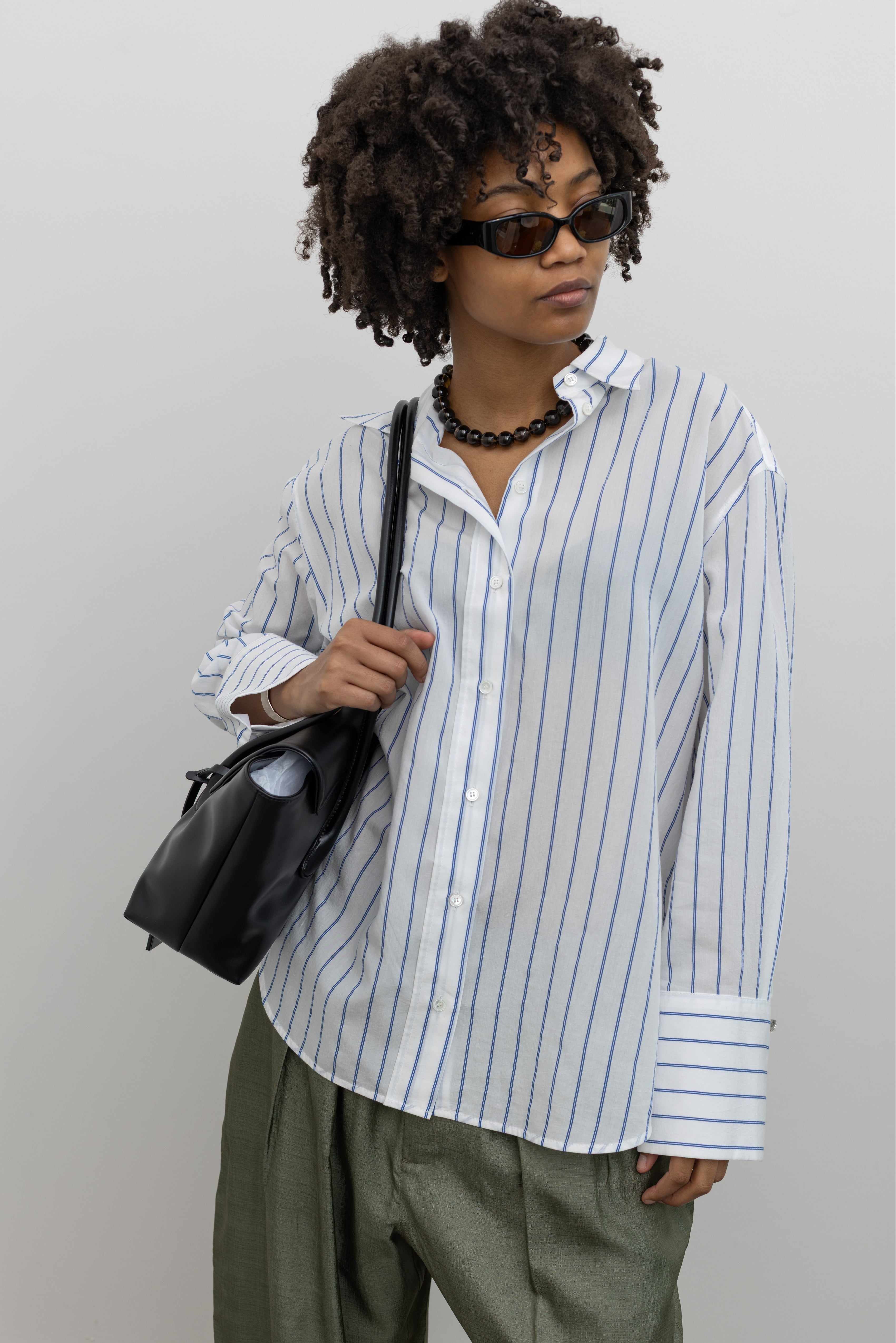 Dayane Dark Blue and Grey Melange Stripe Shirt