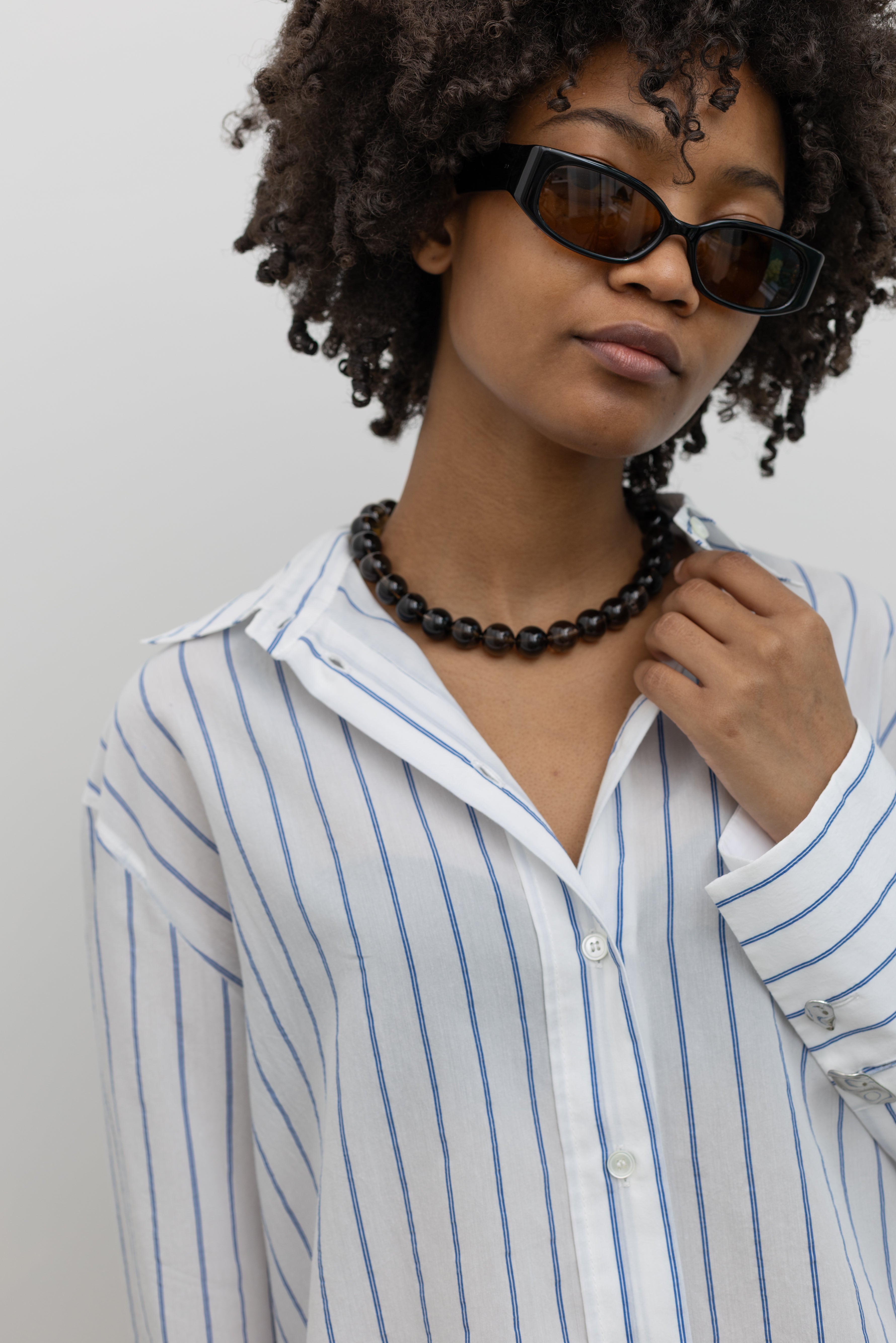 Dayane Dark Blue and Grey Melange Stripe Shirt