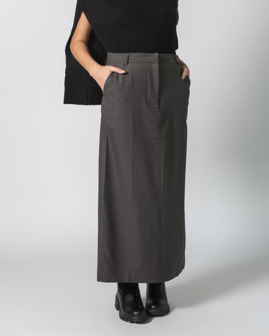 Brown Wool Blend Midi Skirt