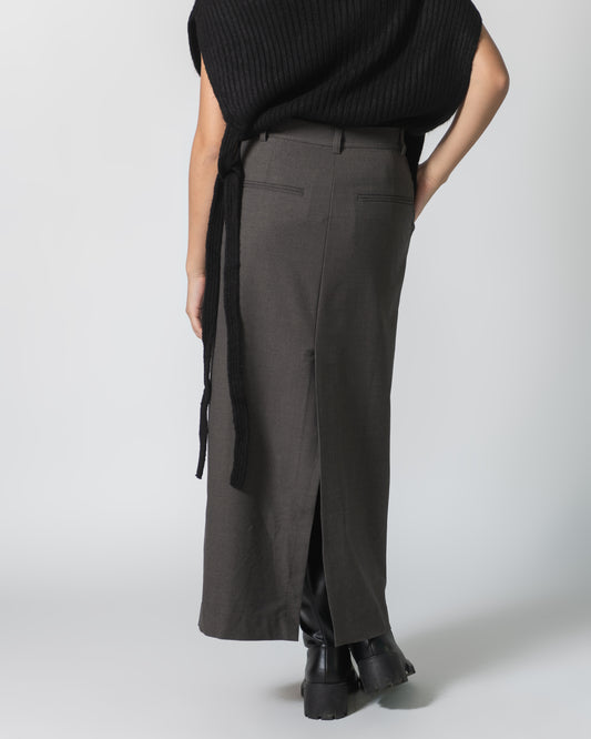 Brown Wool Blend Midi Skirt