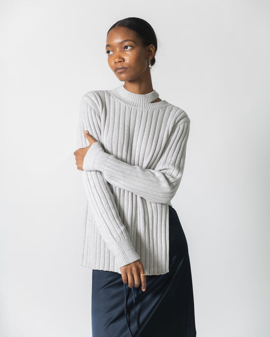 Gray Deconstructed Ribbed Knit Jumper