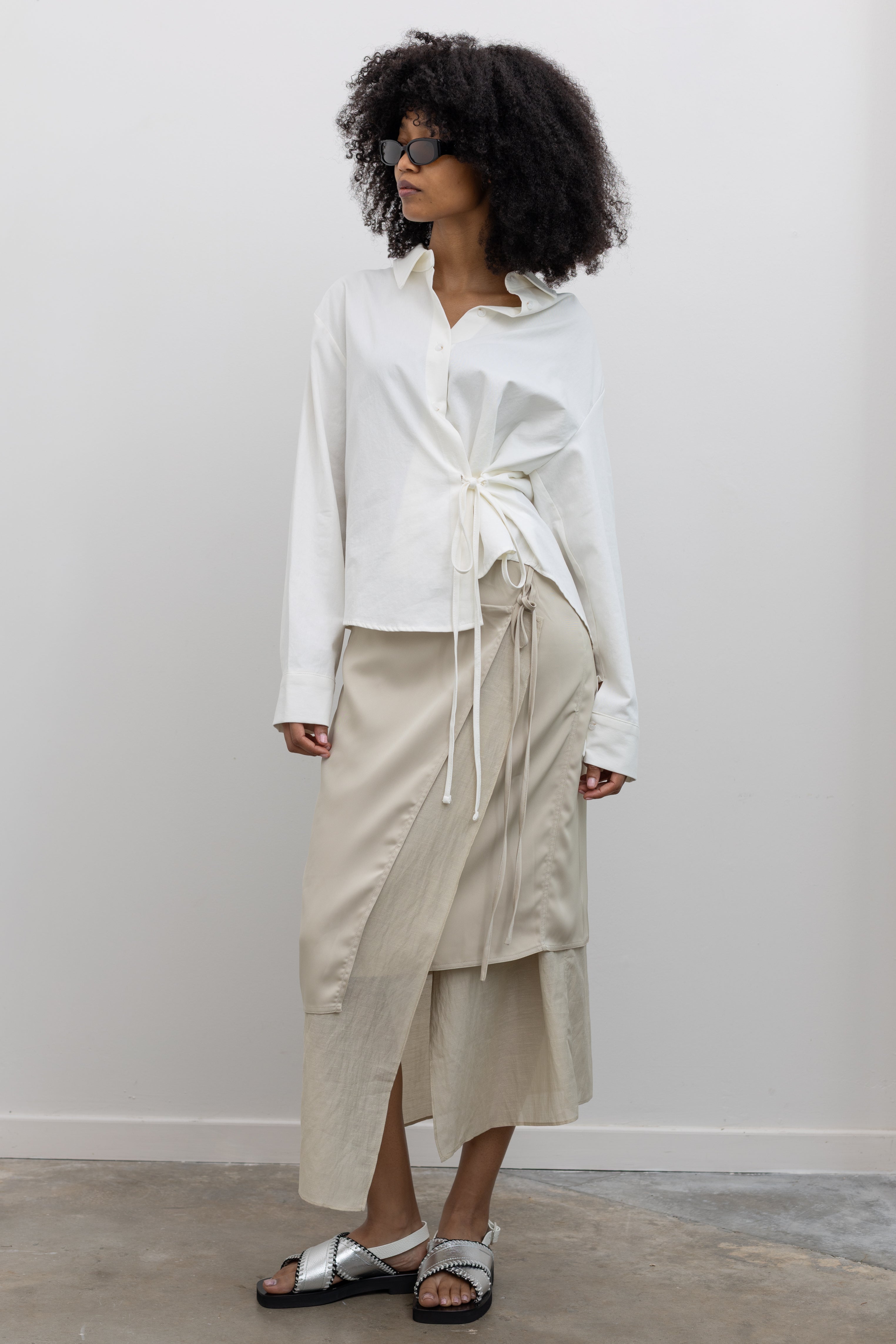 Beige Silky Layered Midi Wrap Skirt – alas eius