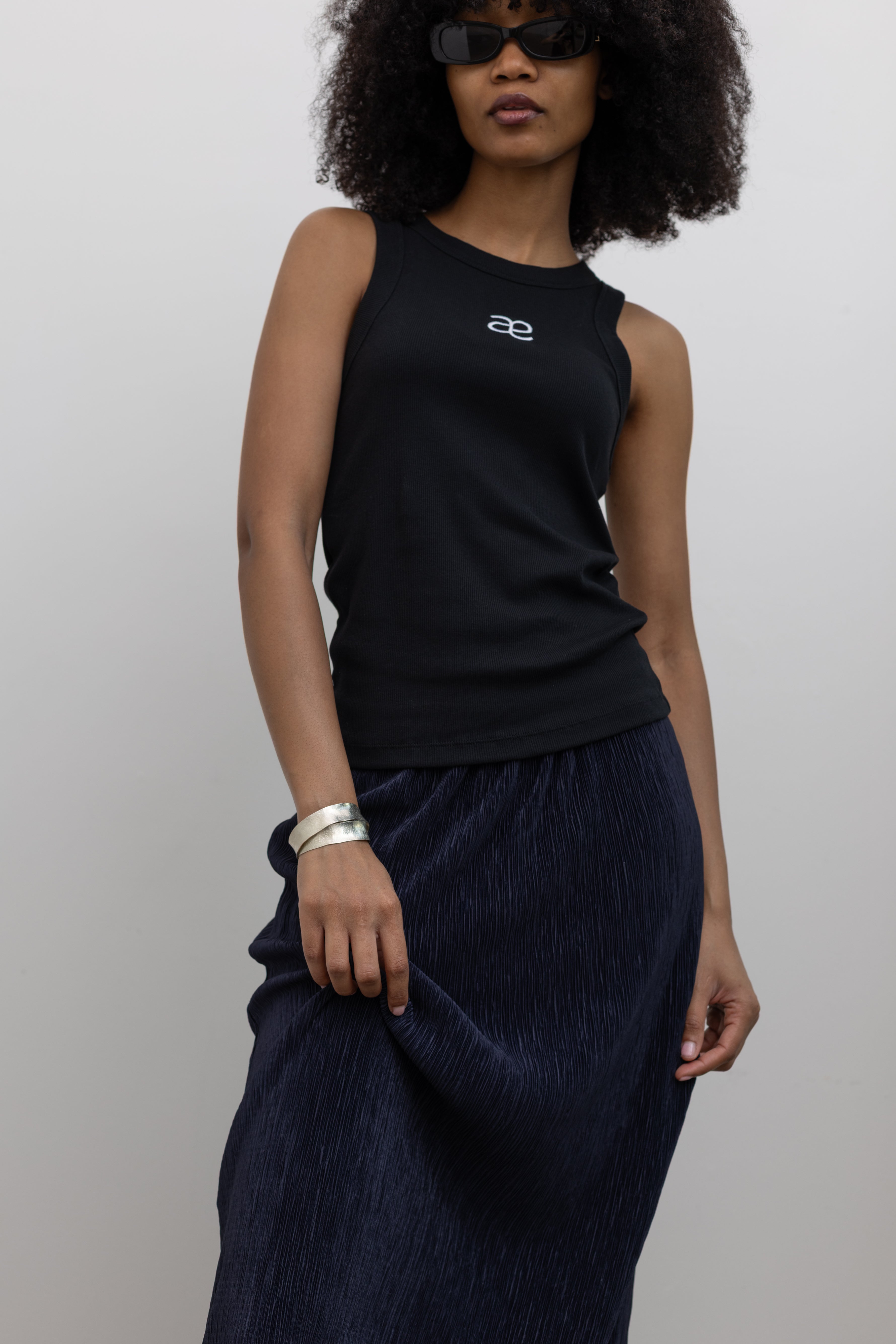 Alas Eius Classic Ribbed Cotton Blend Tank with Contrast AE Embroidery for Everyday Styling at Alas Eius