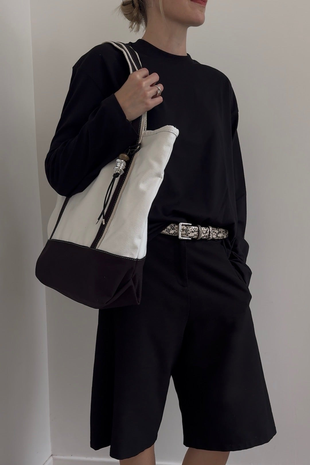 Alas Eius embroidered cotton canvas boat tote with black AE embroidery