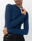 Navy Cropped Ribbed Mock Neck Top