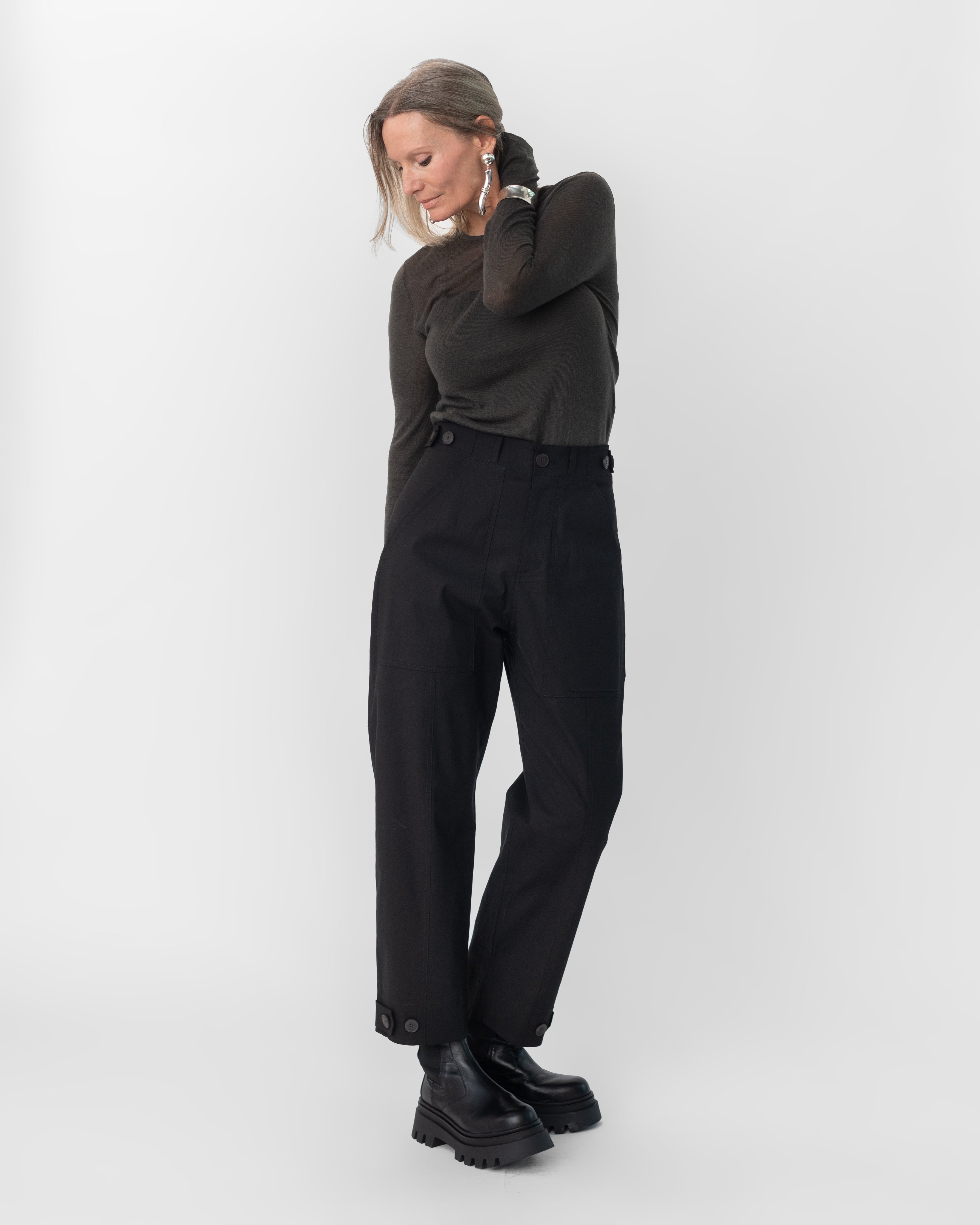 Black Cropped Workwear Trousers