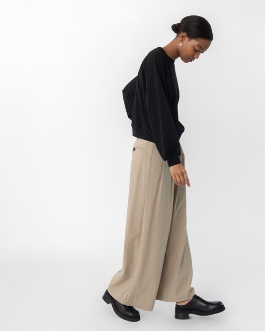 Tan Seamed High Rise Tailored Wide Leg Pants
