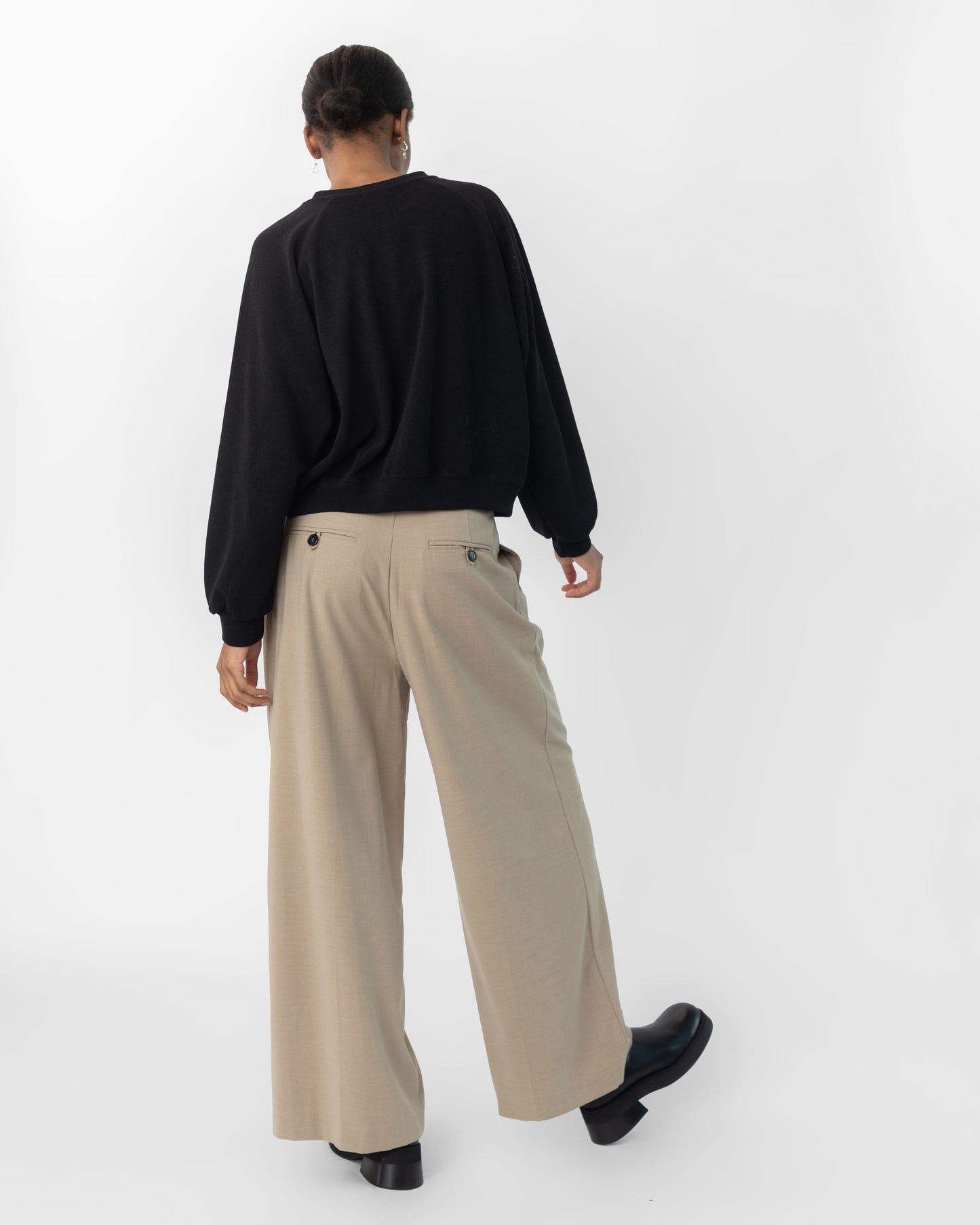 Tan Seamed High Rise Tailored Wide Leg Pants