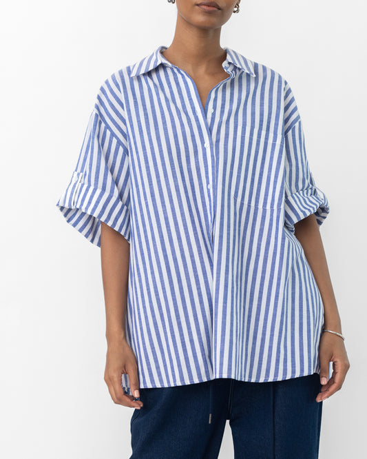 Blue And White Cotton Button Down