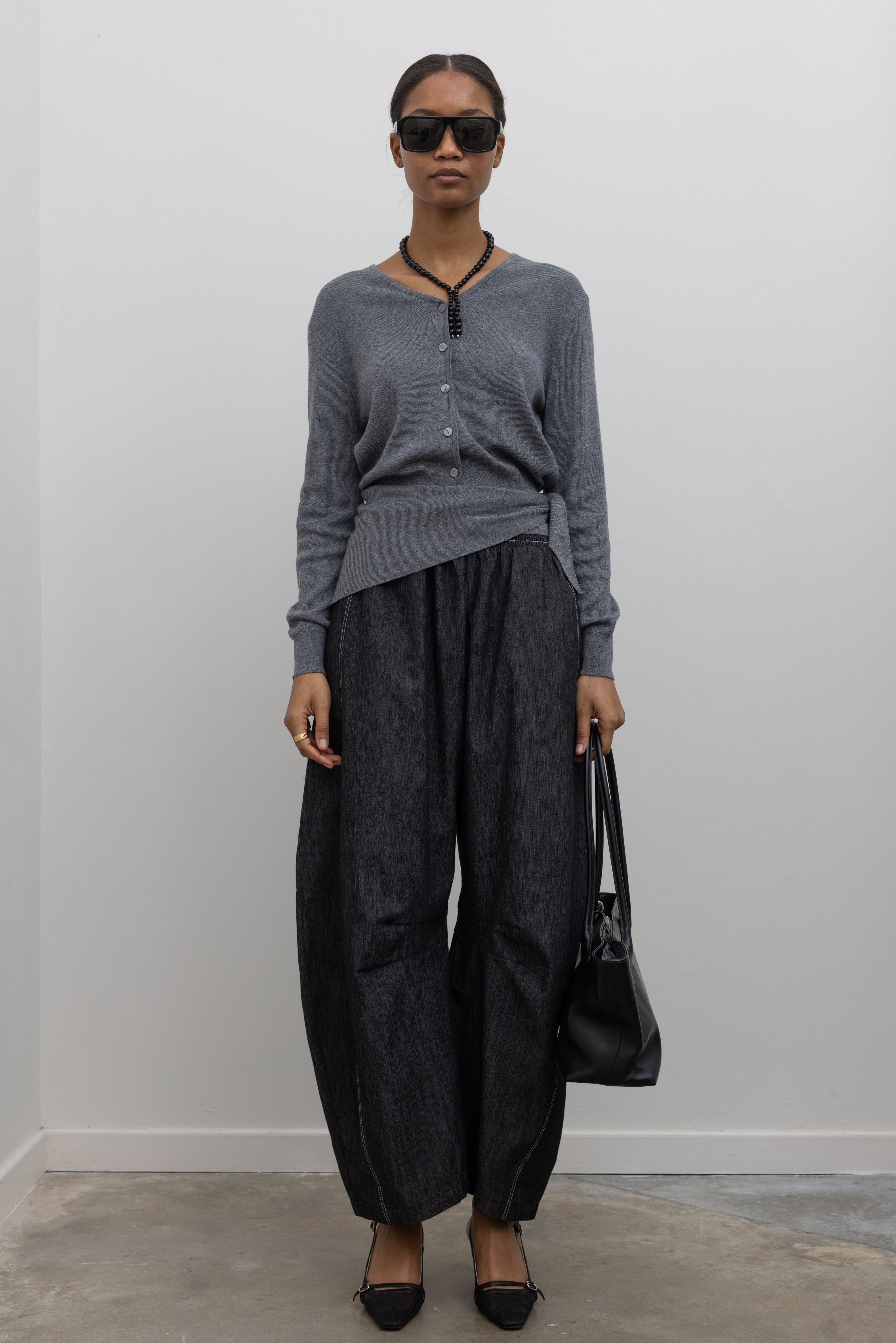 Black Contrast Stitch Barrel Jeans