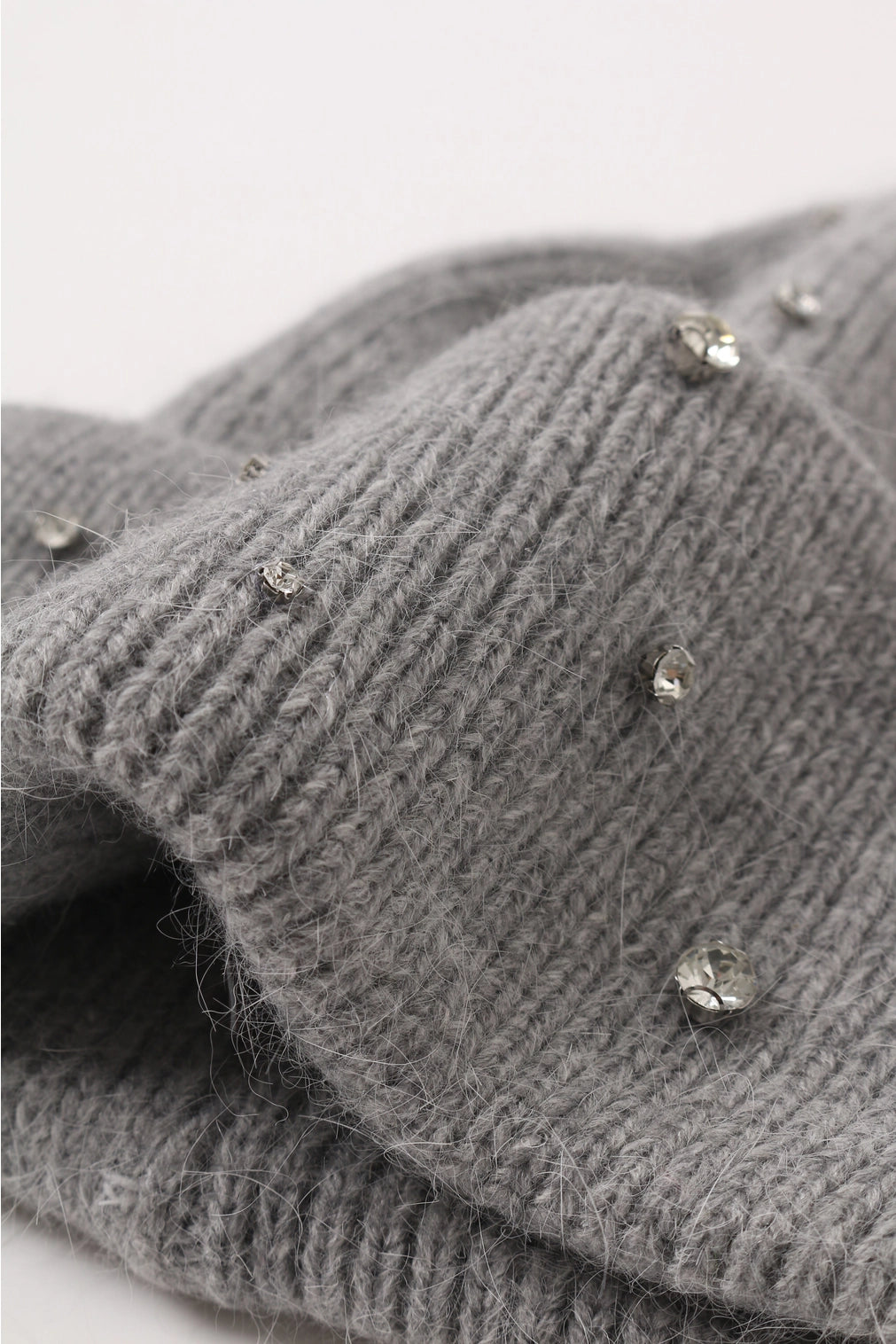 Grey Crystal Embellished Angora Beanie