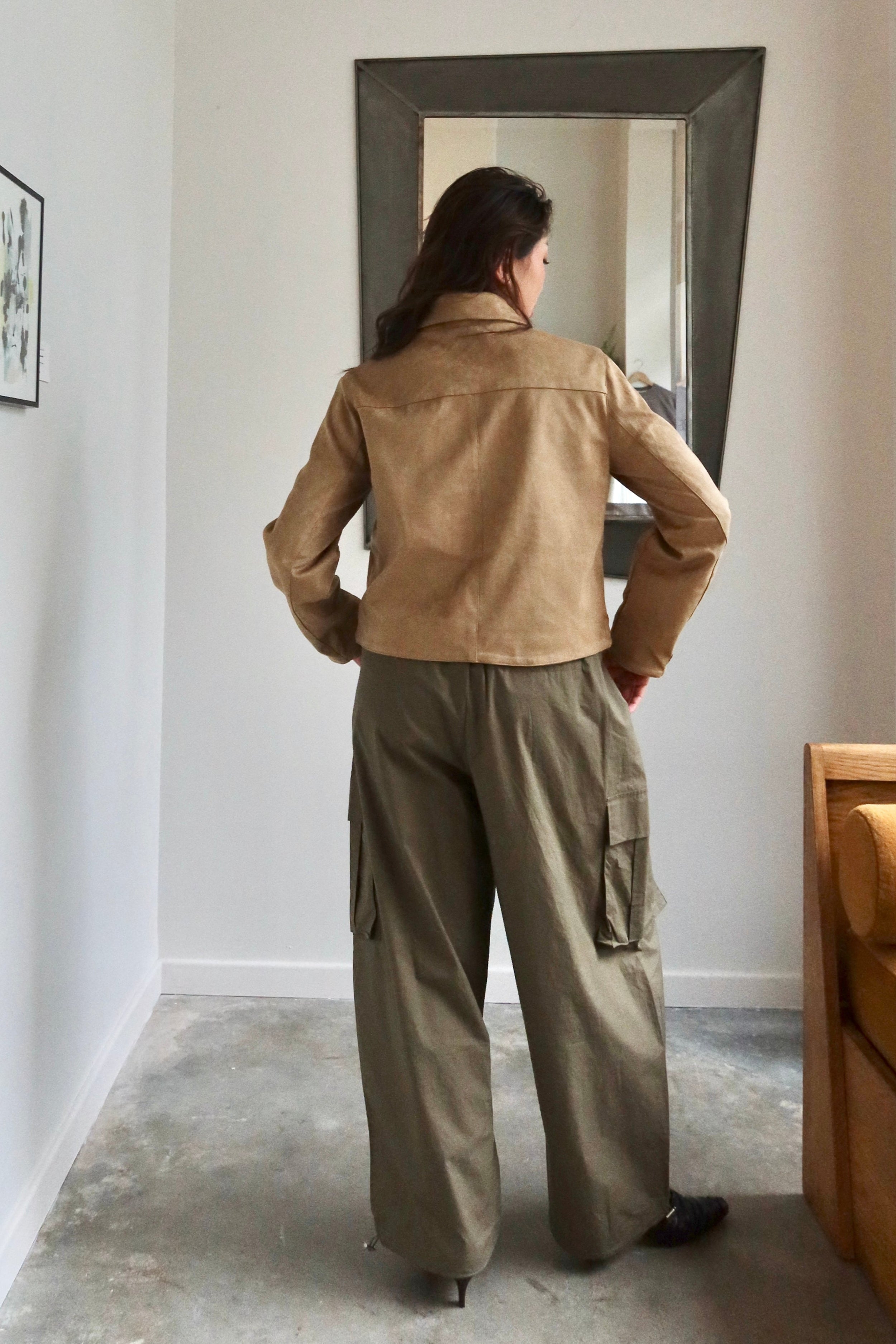 Tan Faux Suede Collared Jacket