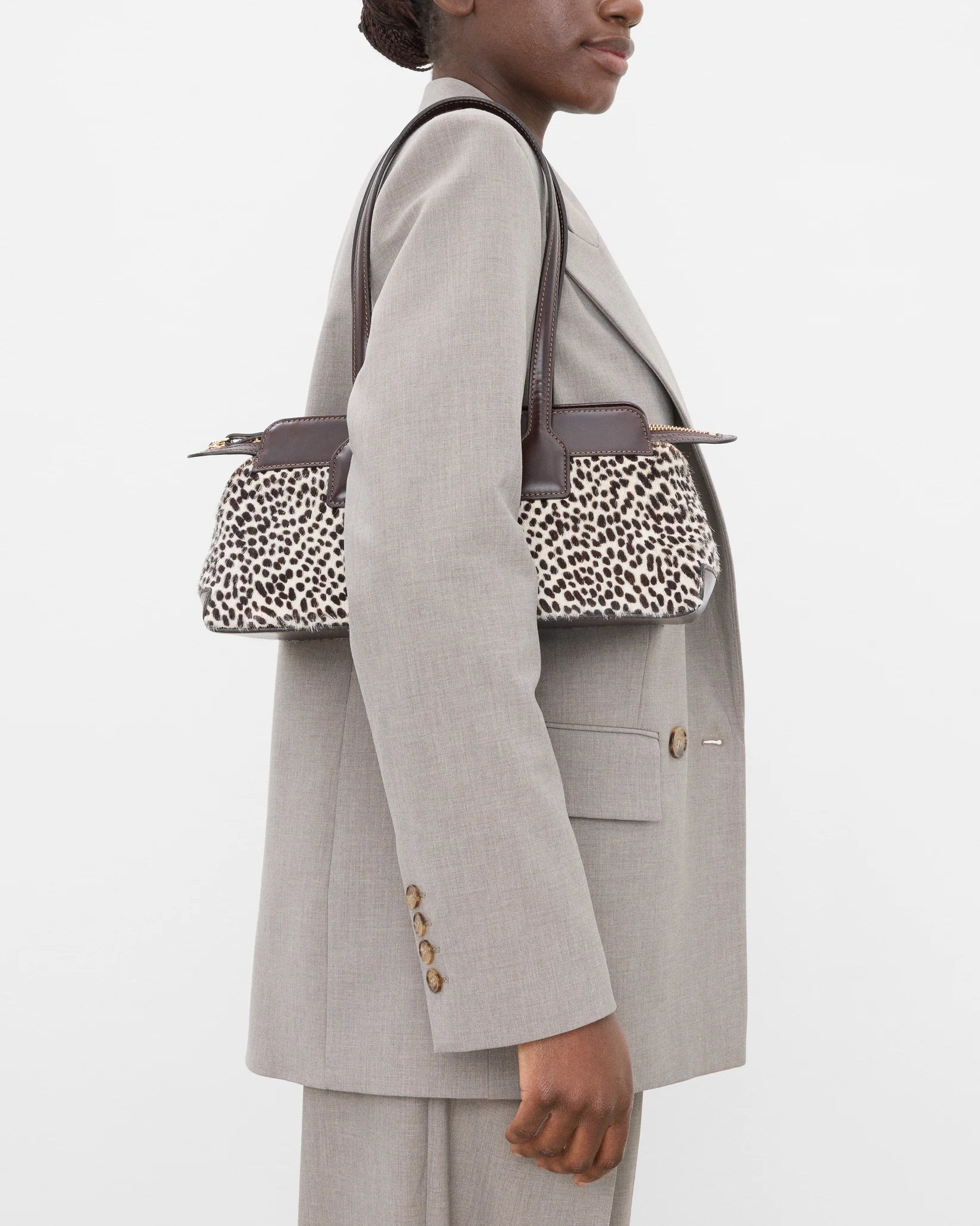 Greta Shoulder Bag Leather Hair Chocolate Dot