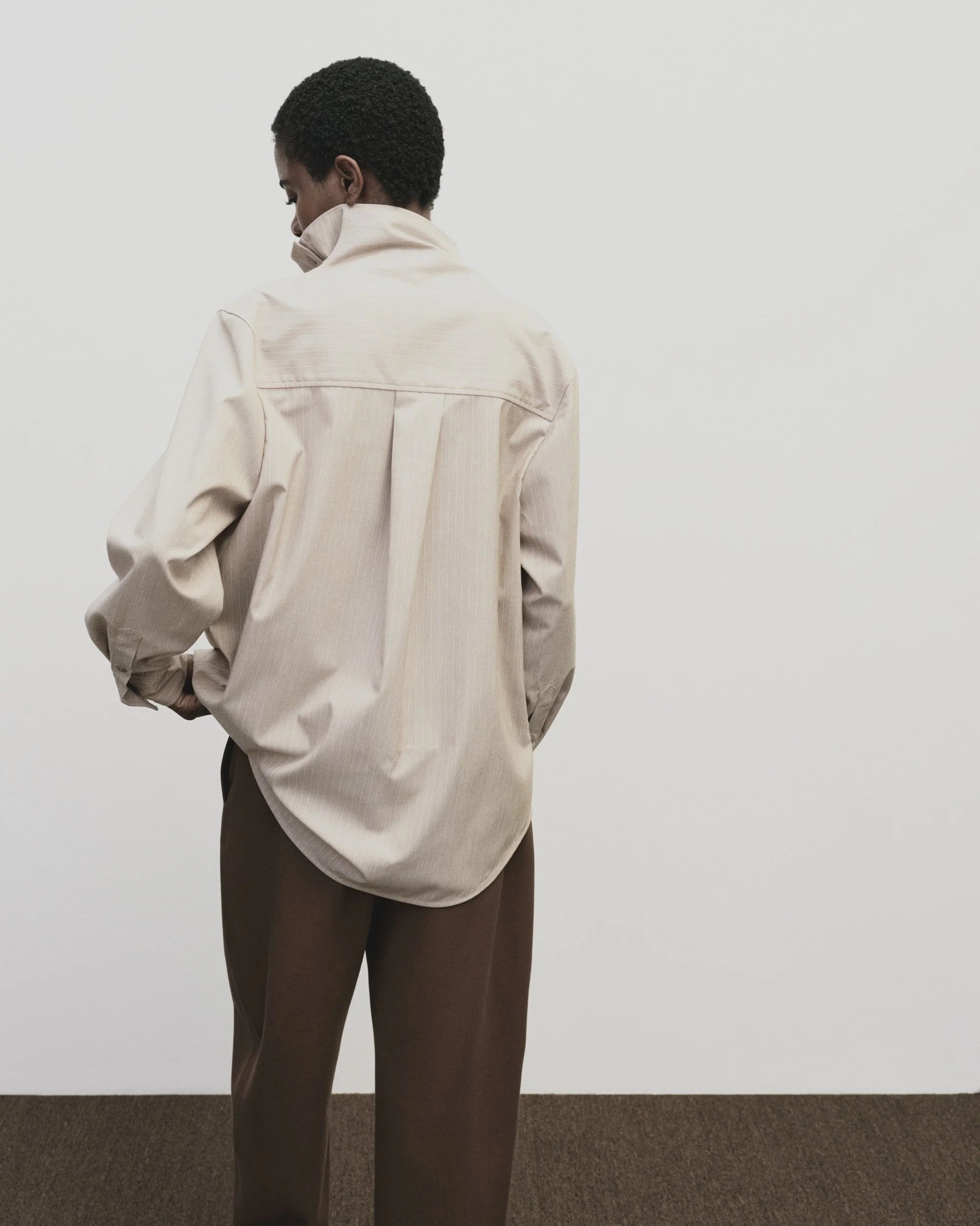 Beige Asymmetric Striped Shirt