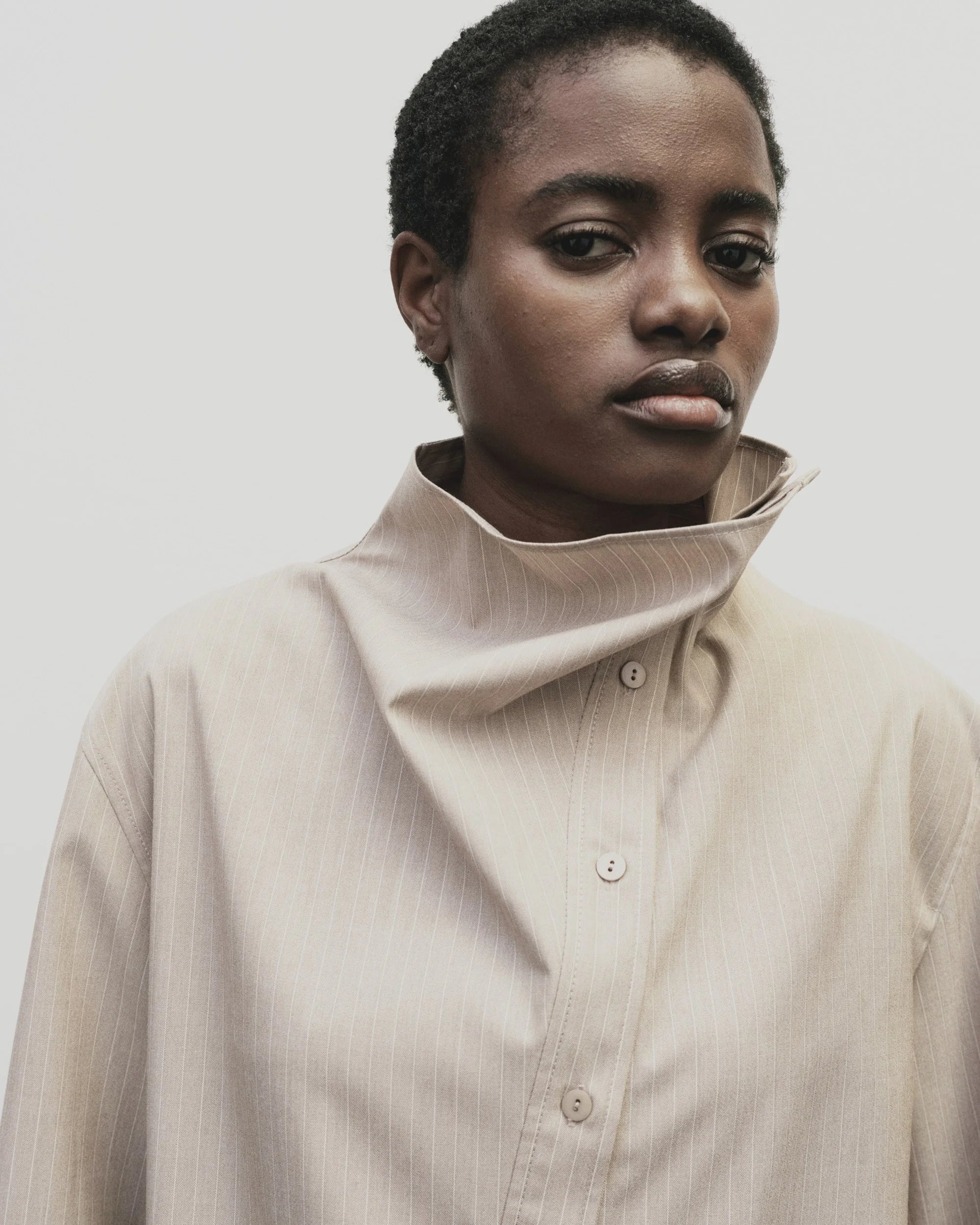 Beige Asymmetric Striped Shirt