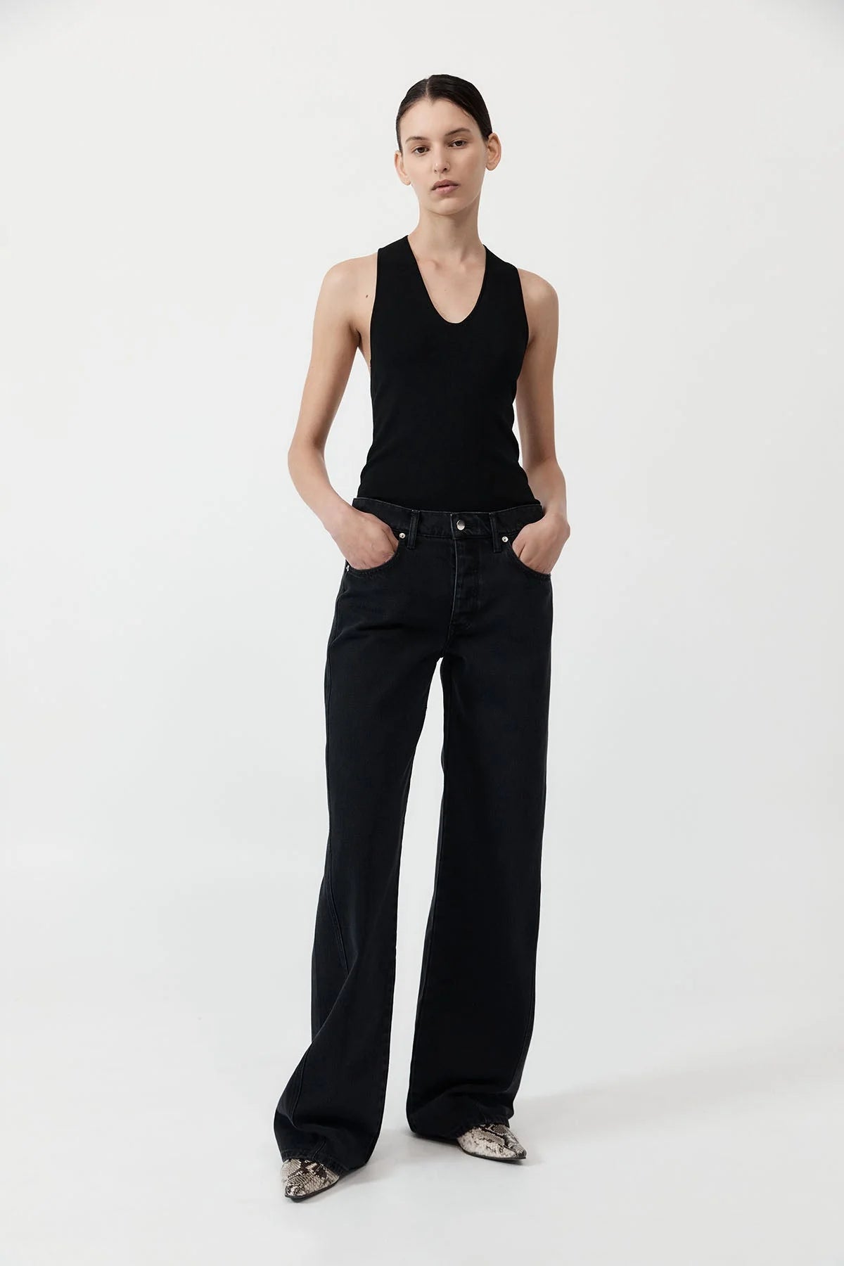 Washed Black Low Rise Slouchy Jeans