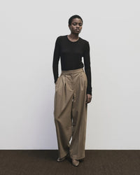 Black Wool Tencel Crew Neck Top