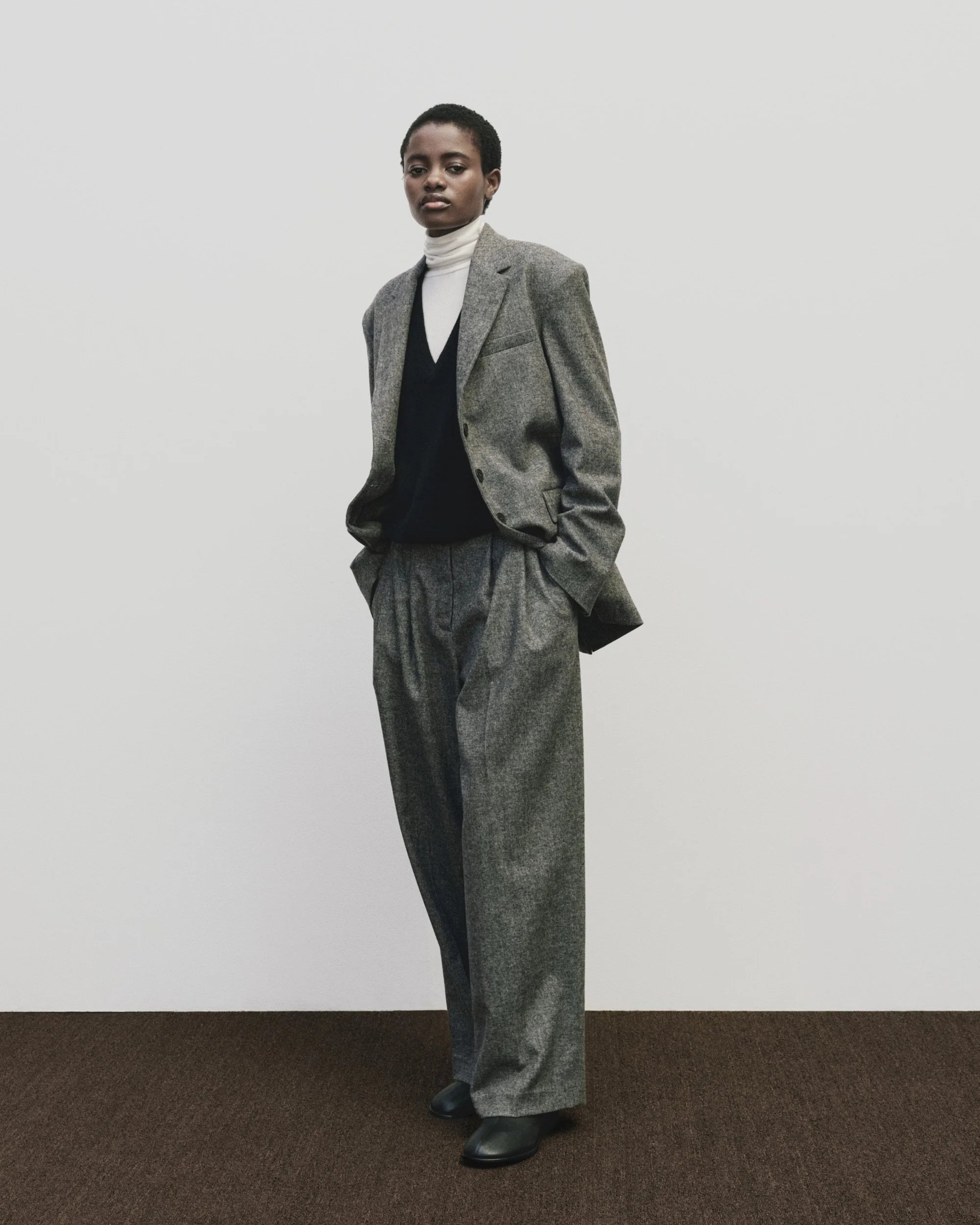 Grey Wool Blend Oversized Jacket