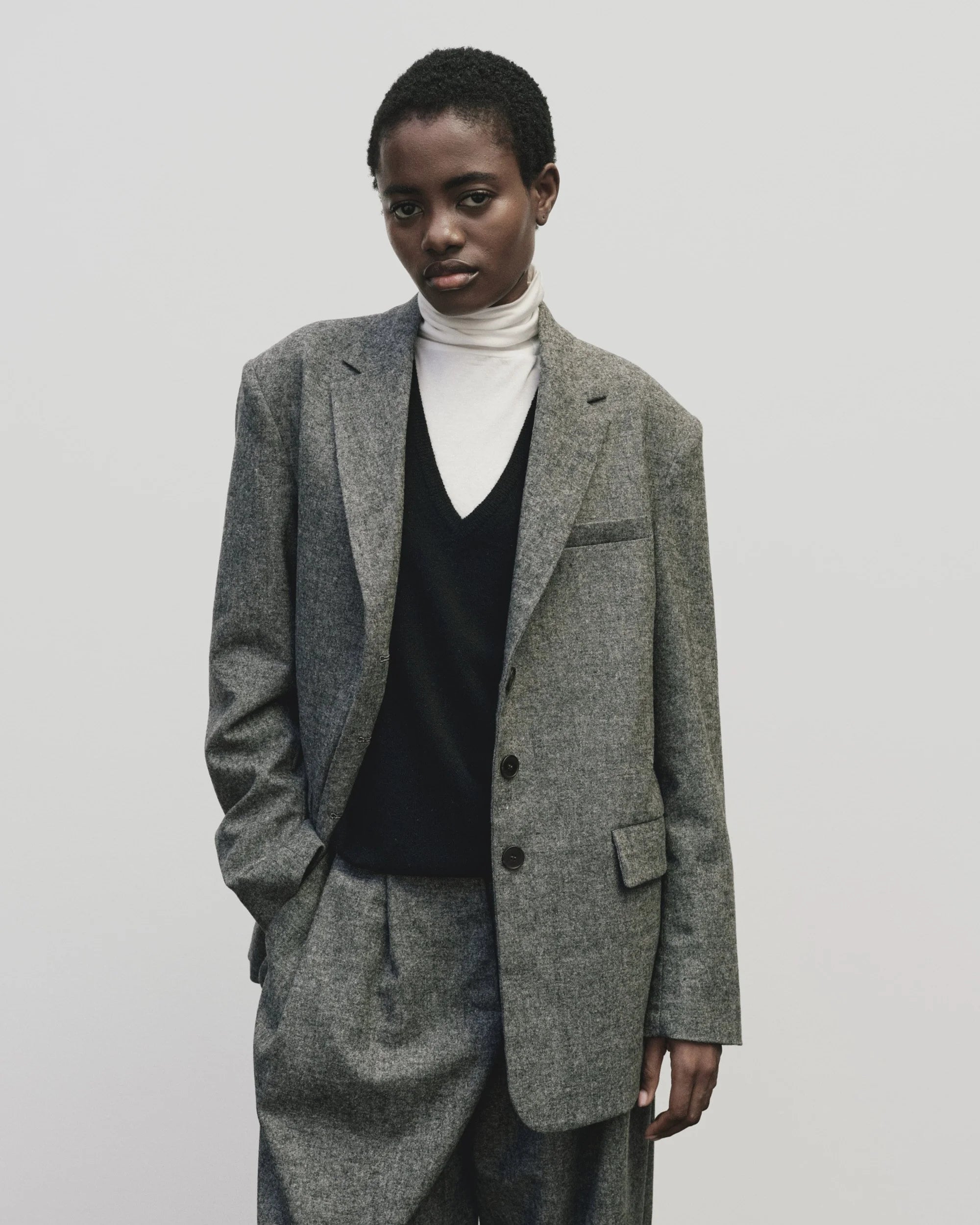 Grey Wool Blend Oversized Jacket