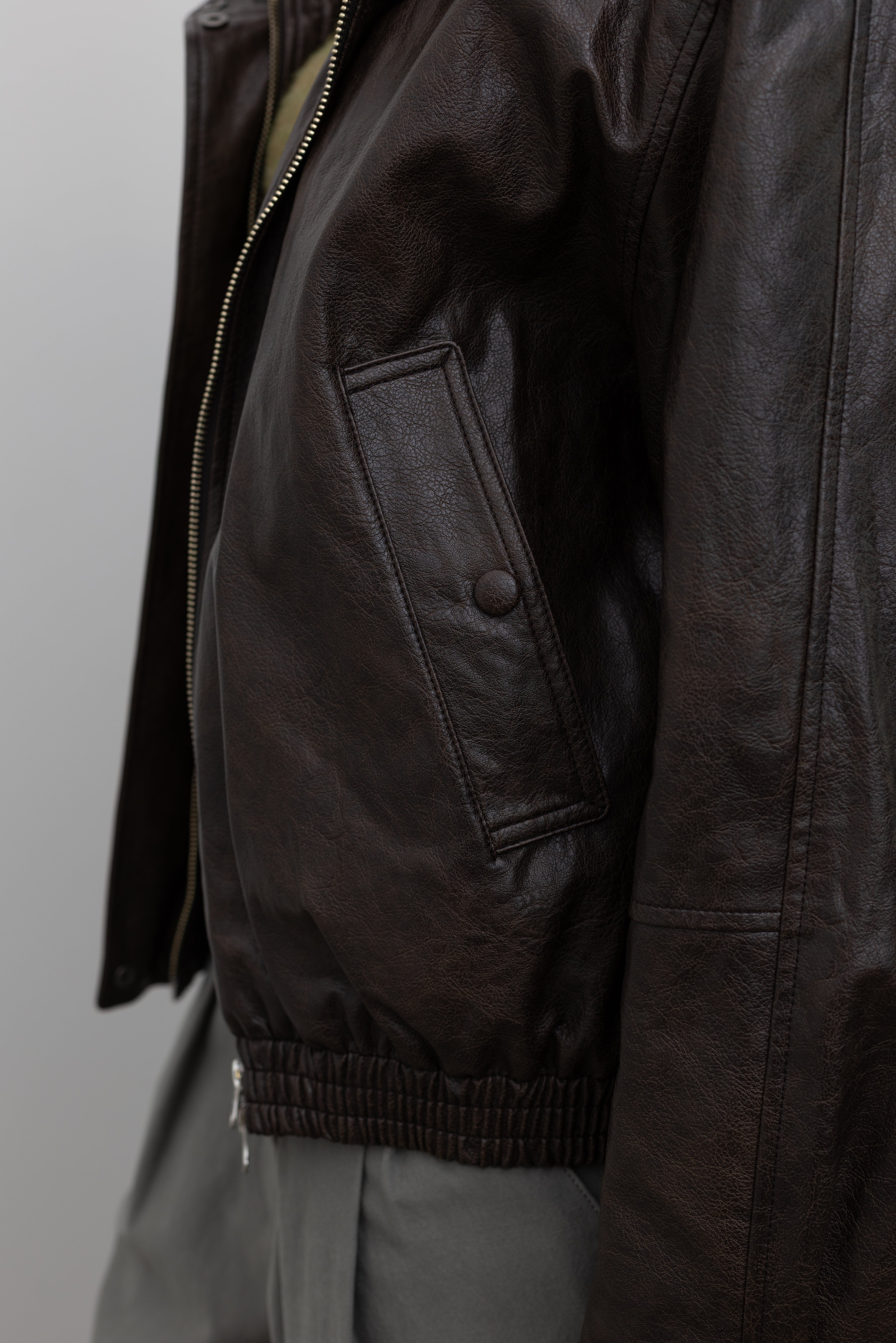 Brown Fur-Collar Jacket by Low Classic, vintage-inspired vegan leather outerwear with faux fur collar for effortless cold-weather layering at Alas Eius