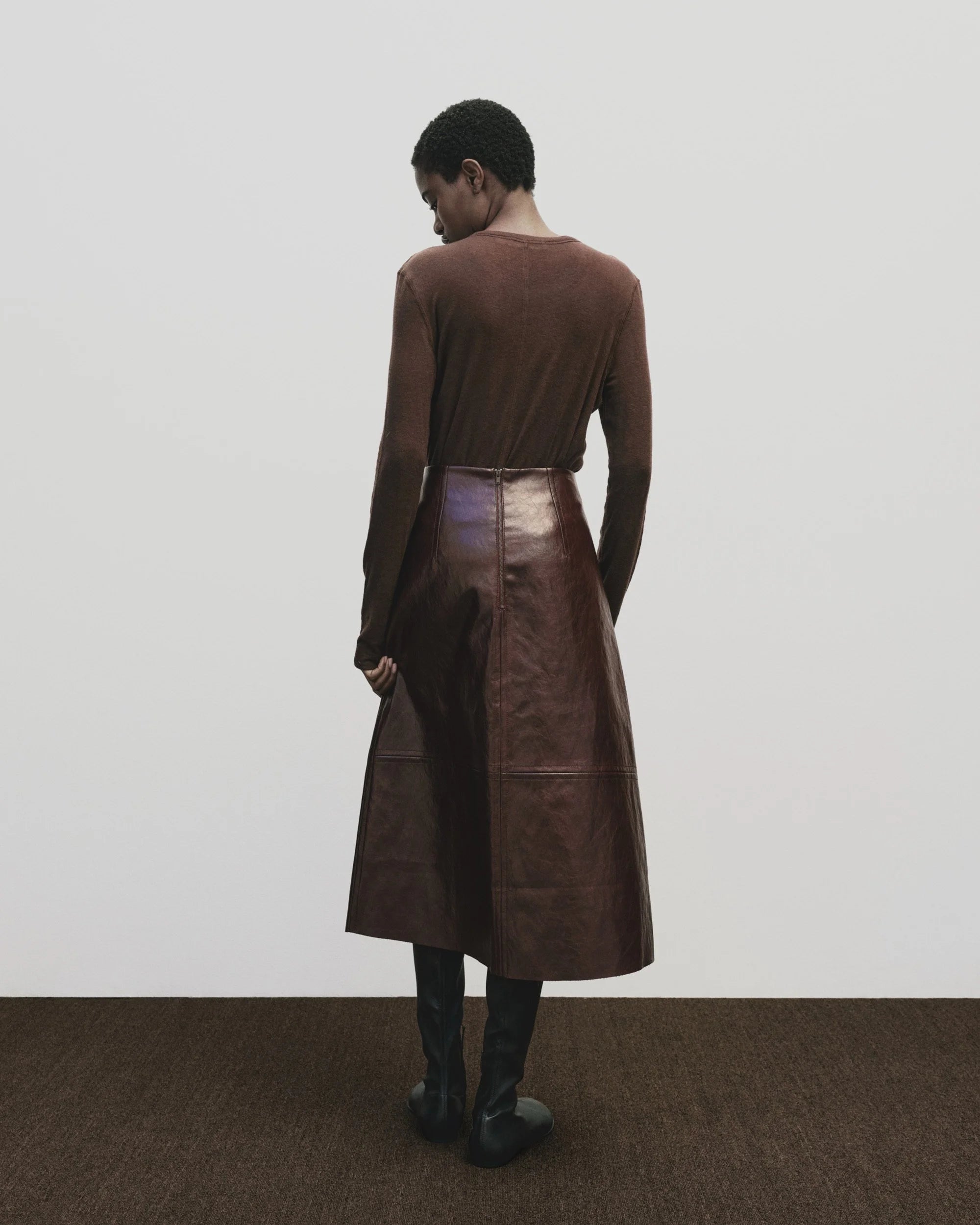 Brown Wool Tencel Crewneck Top