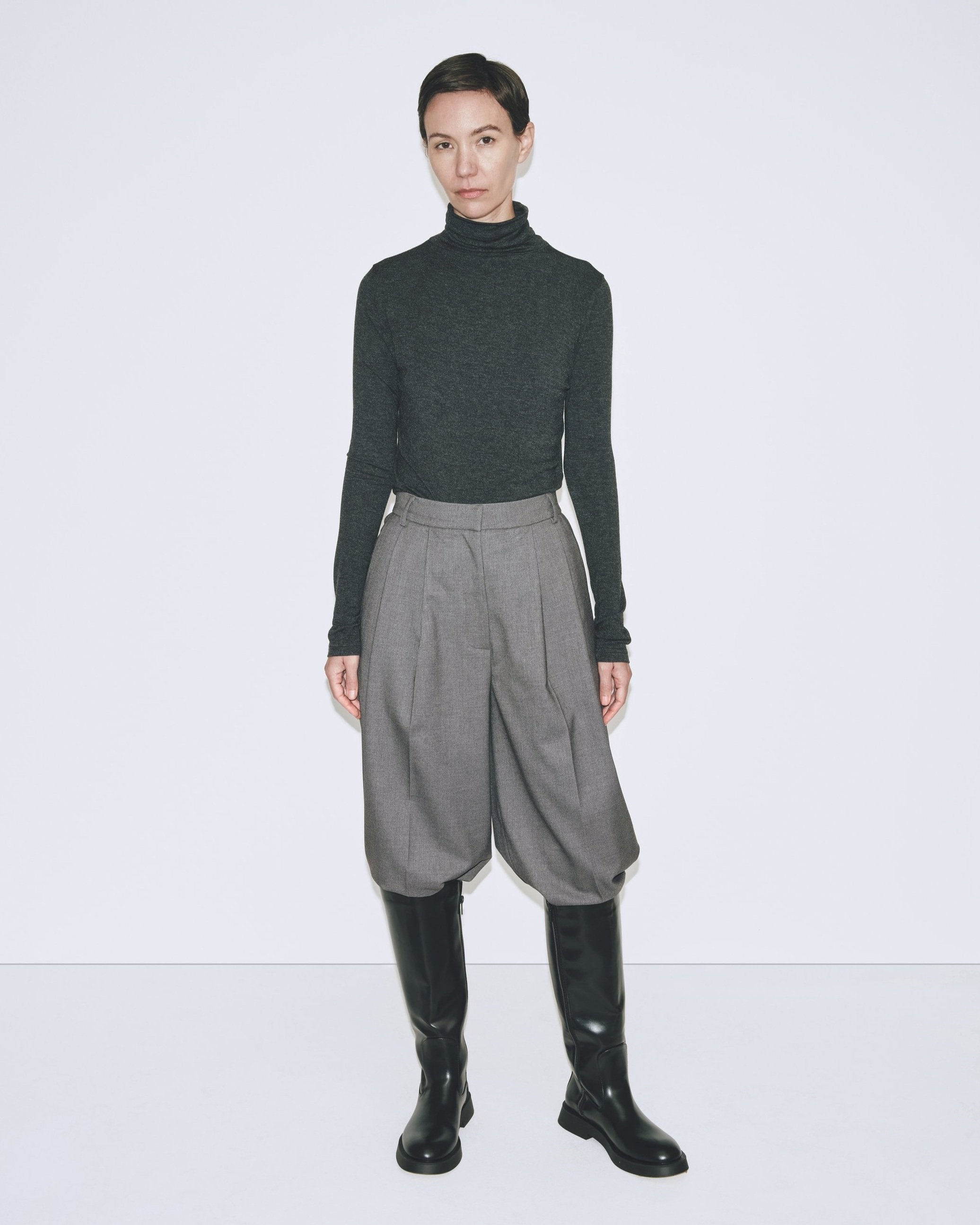 Charcoal Thin Ribbed Roll Turtleneck Top