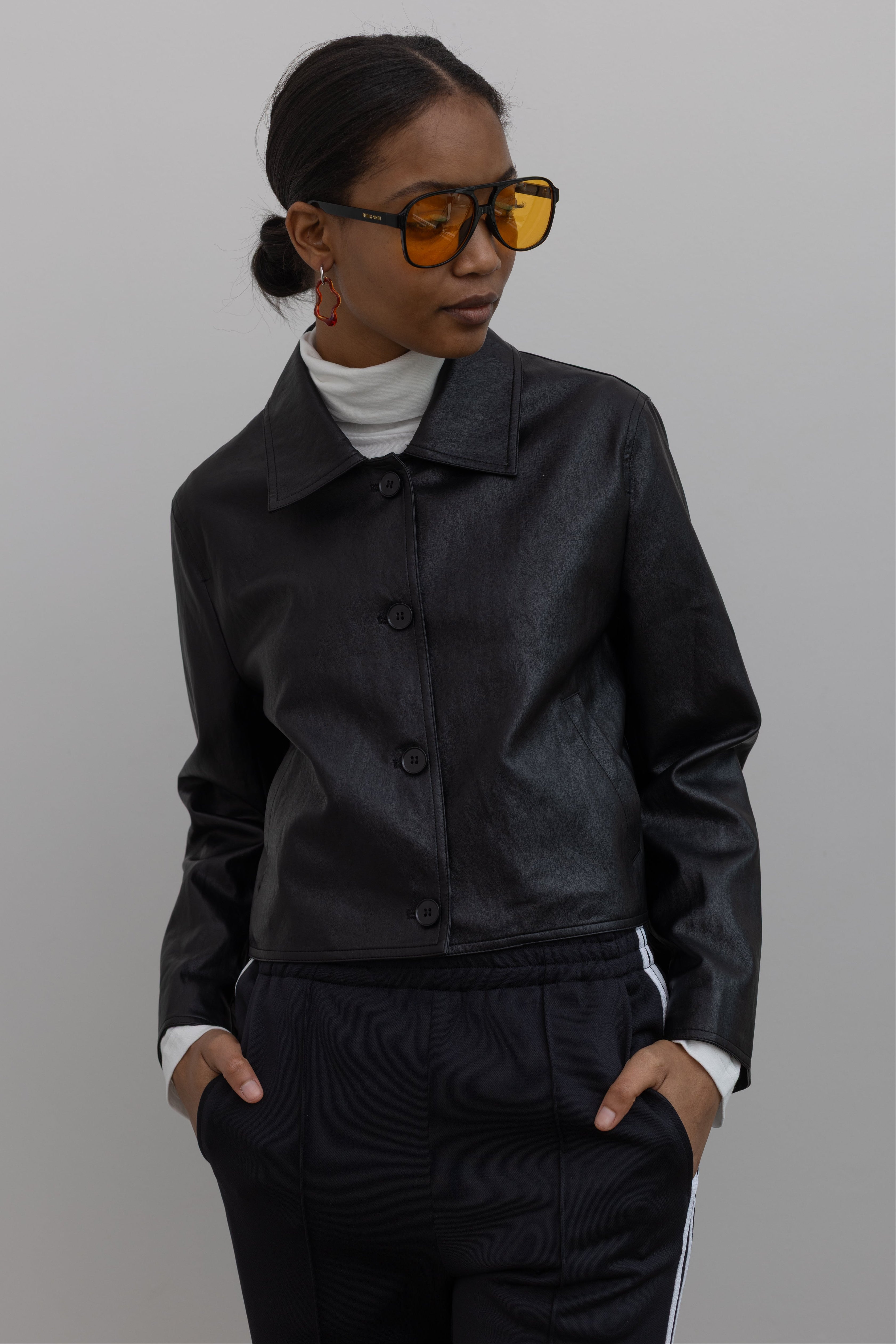 alas eius brand vegan leather shirt jacket