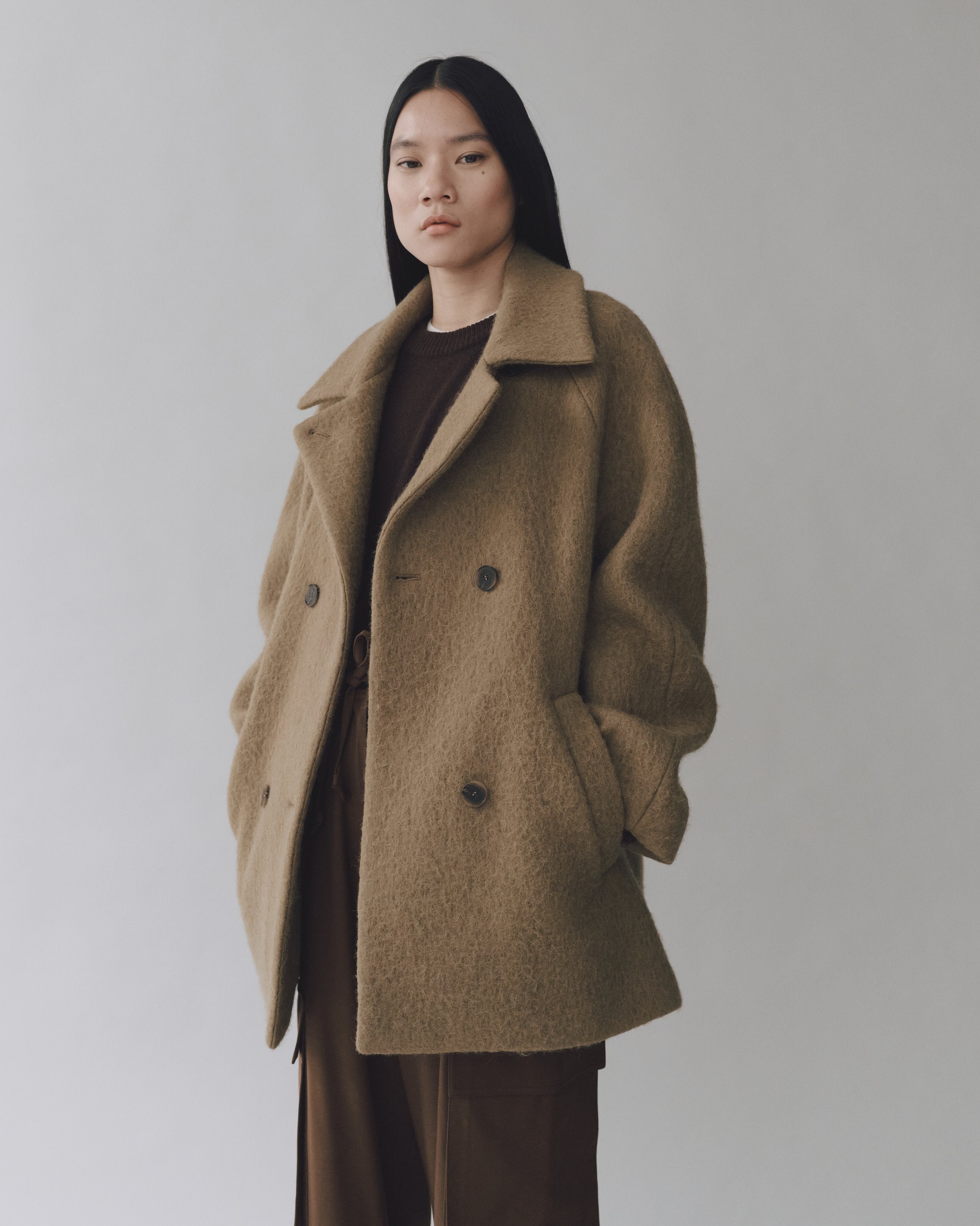 Camel Wool & Alpaca Blend Boucle Coat