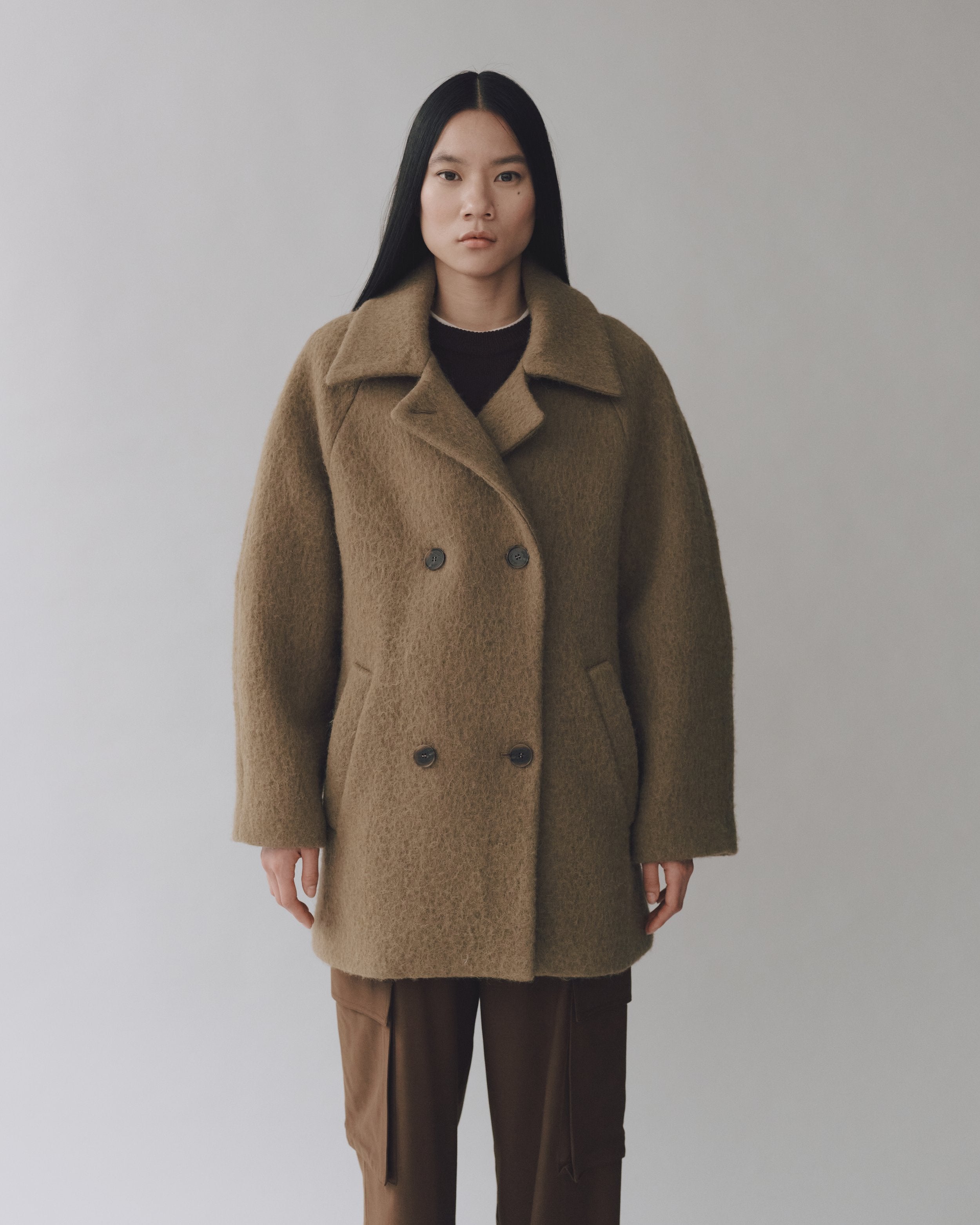 Camel Wool & Alpaca Blend Boucle Coat