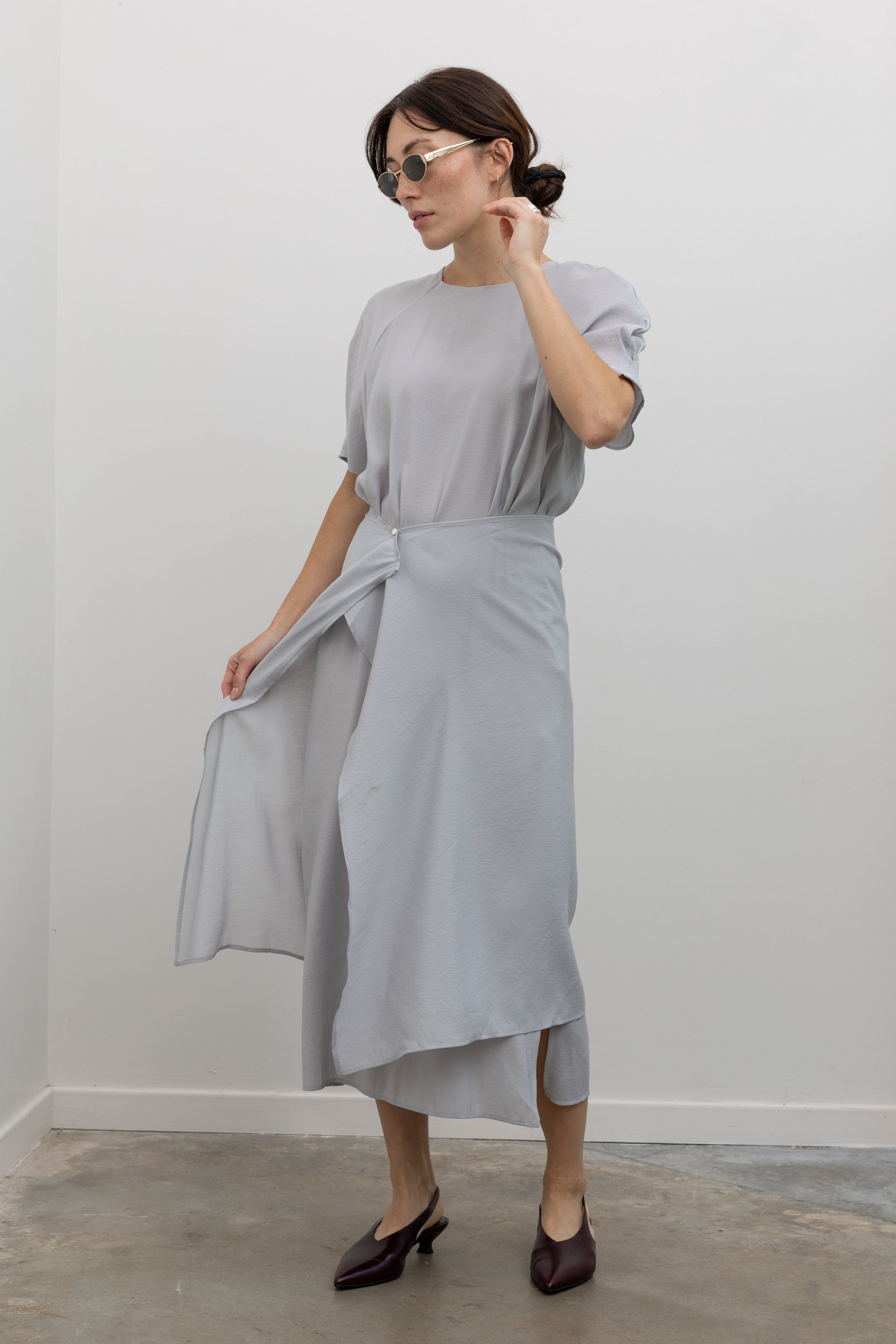 Blue Gray Soft Wrap Dress