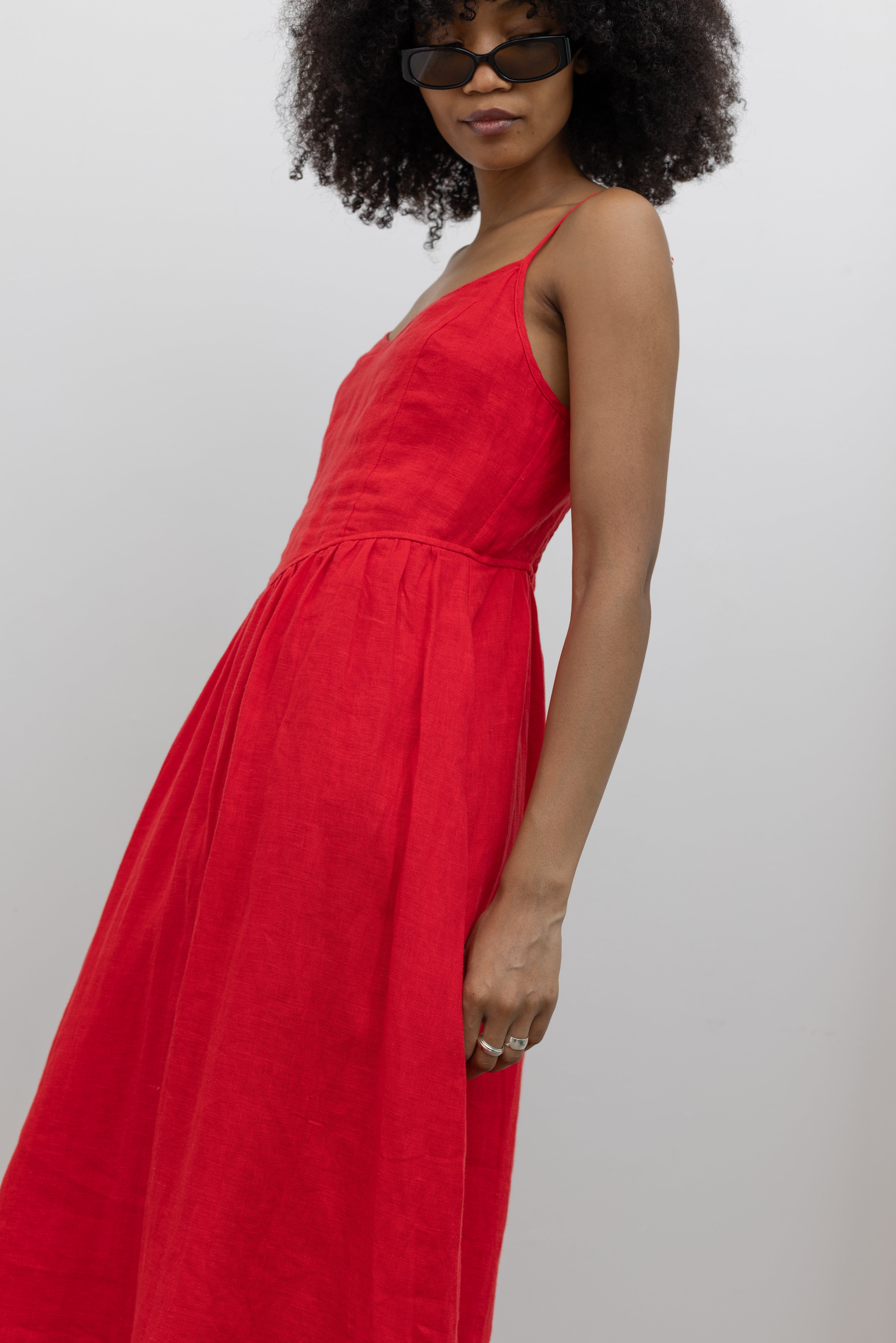 Collective Lightweight Linen Midi Dress with V Neckline at Alas Eius