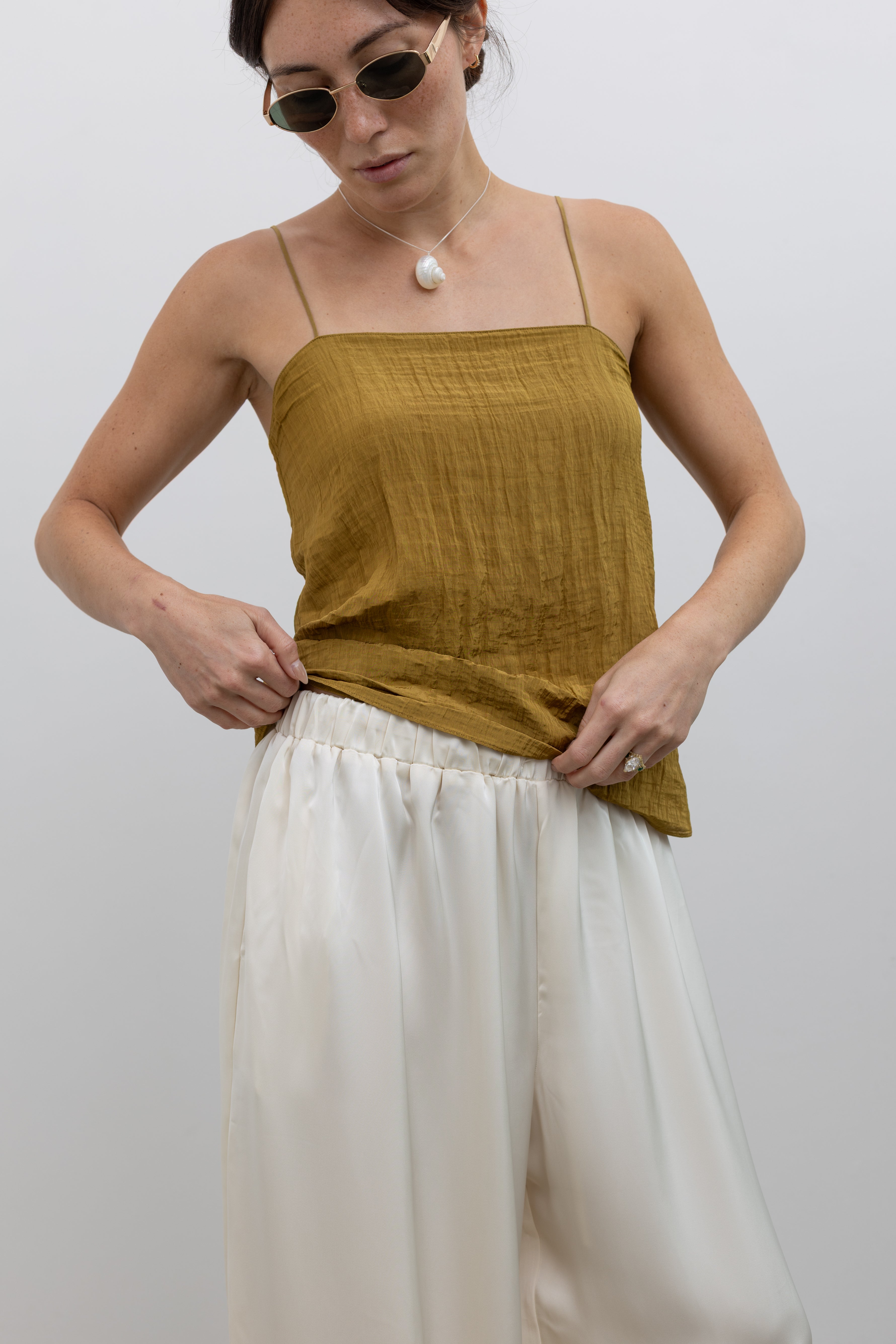 Collective lightweight double crepe pants with voluminous legs and effortless fit at Alas Eius