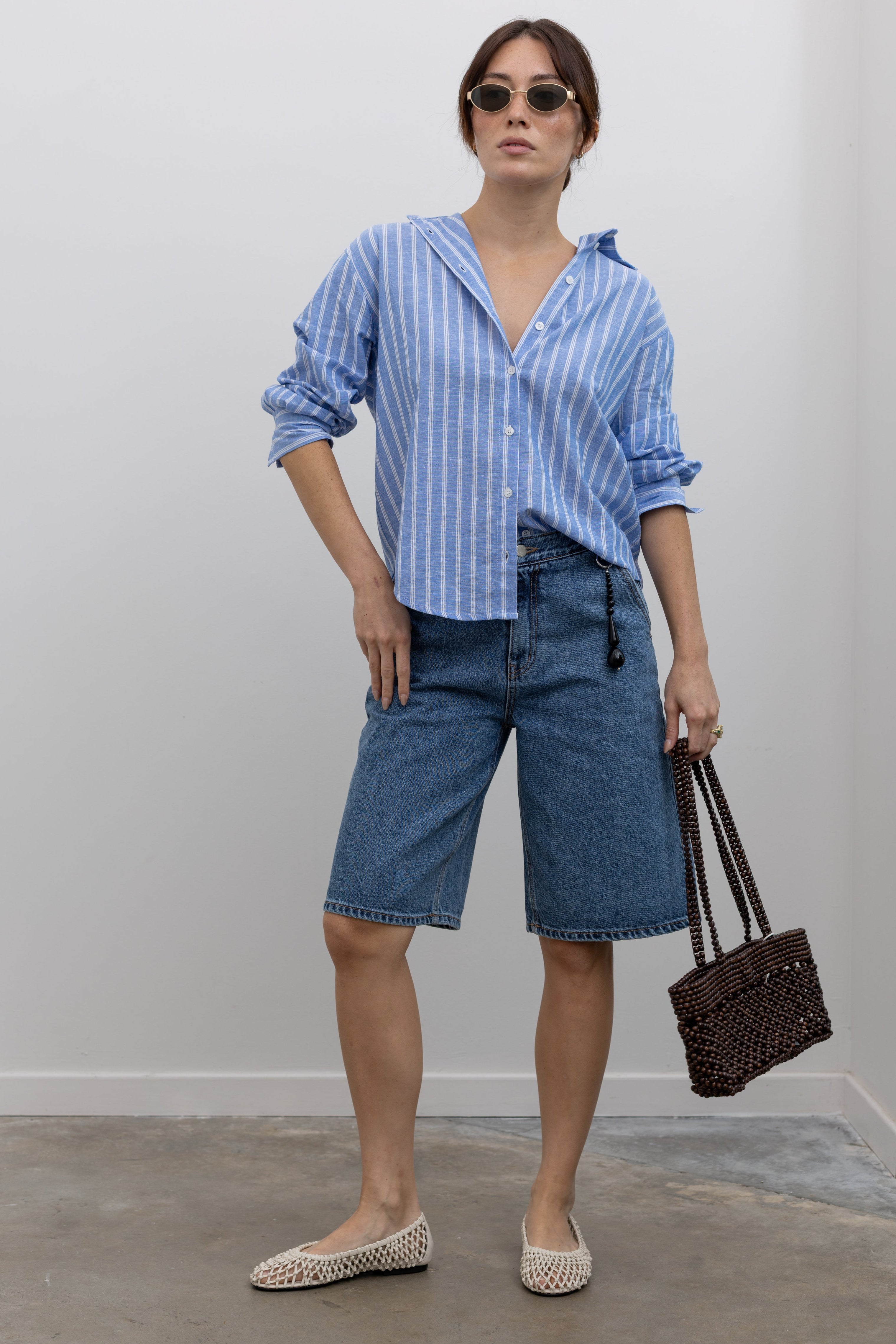 Collective timeless blue striped cotton-linen shirt with an effortless fit at Alas Eius