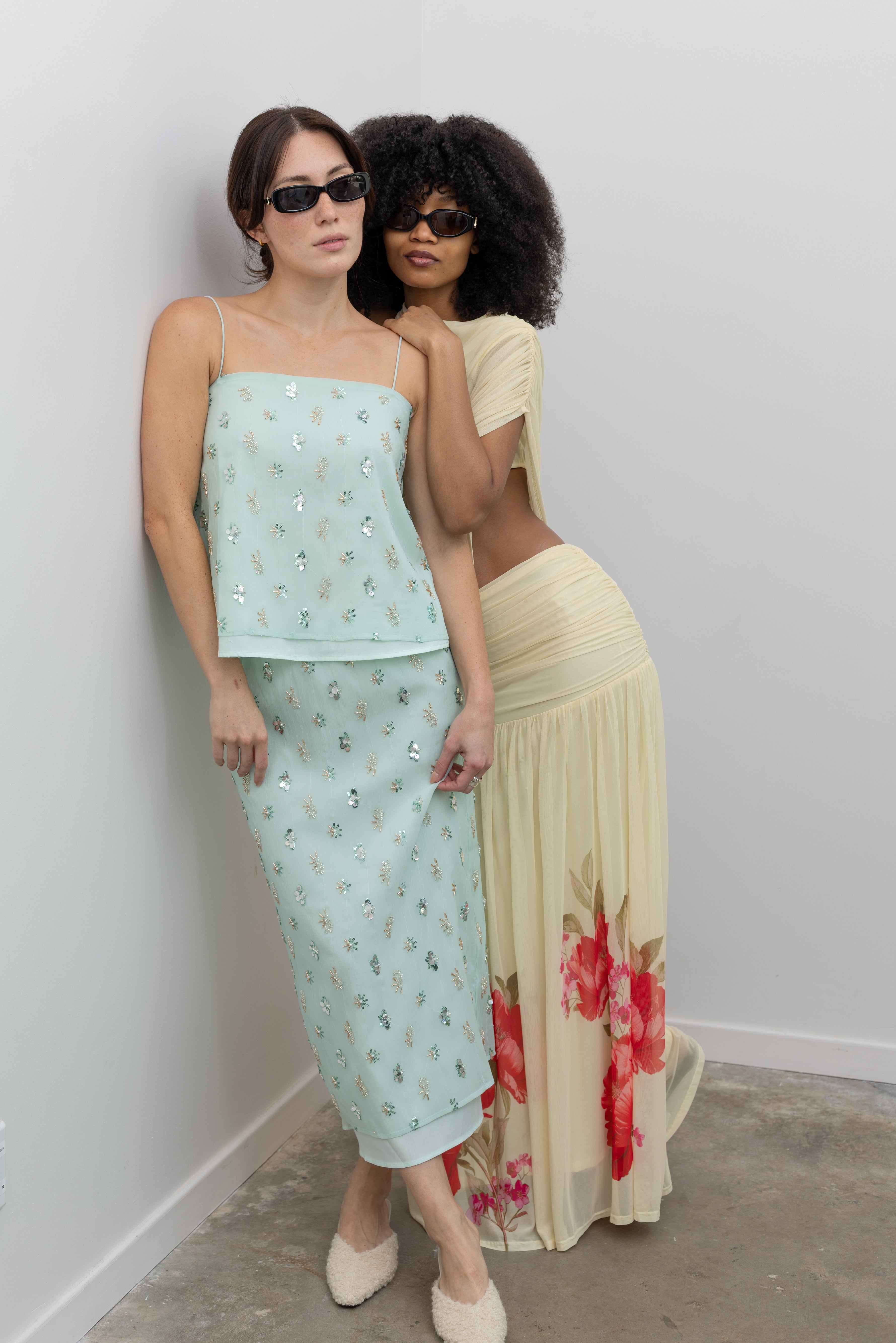 Collective Embellished Mint Midi Skirt for Chic Matching Sets at Alas Eius