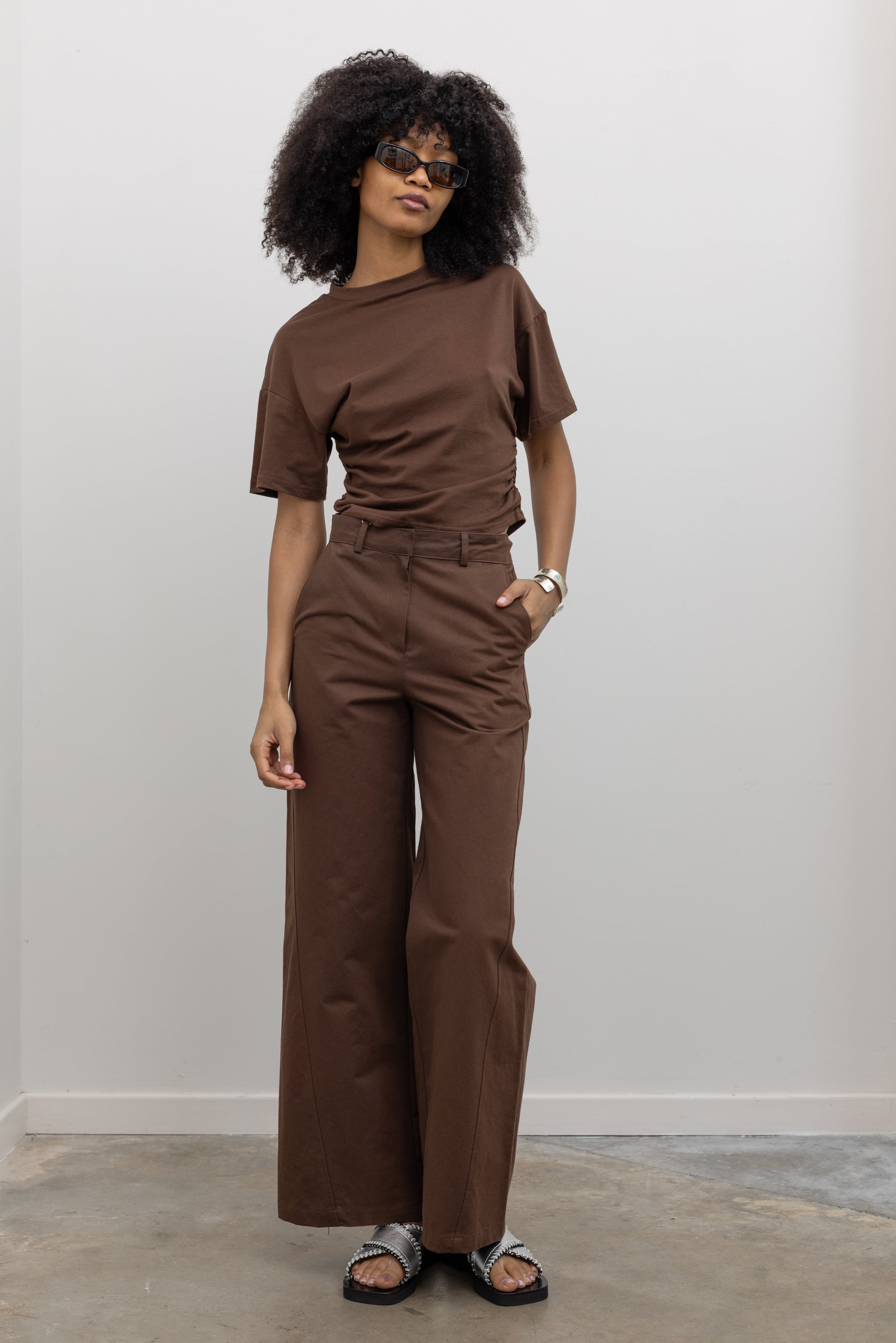 Collective modern stretch crop top with waist ruching and crew neck at Alas Eius