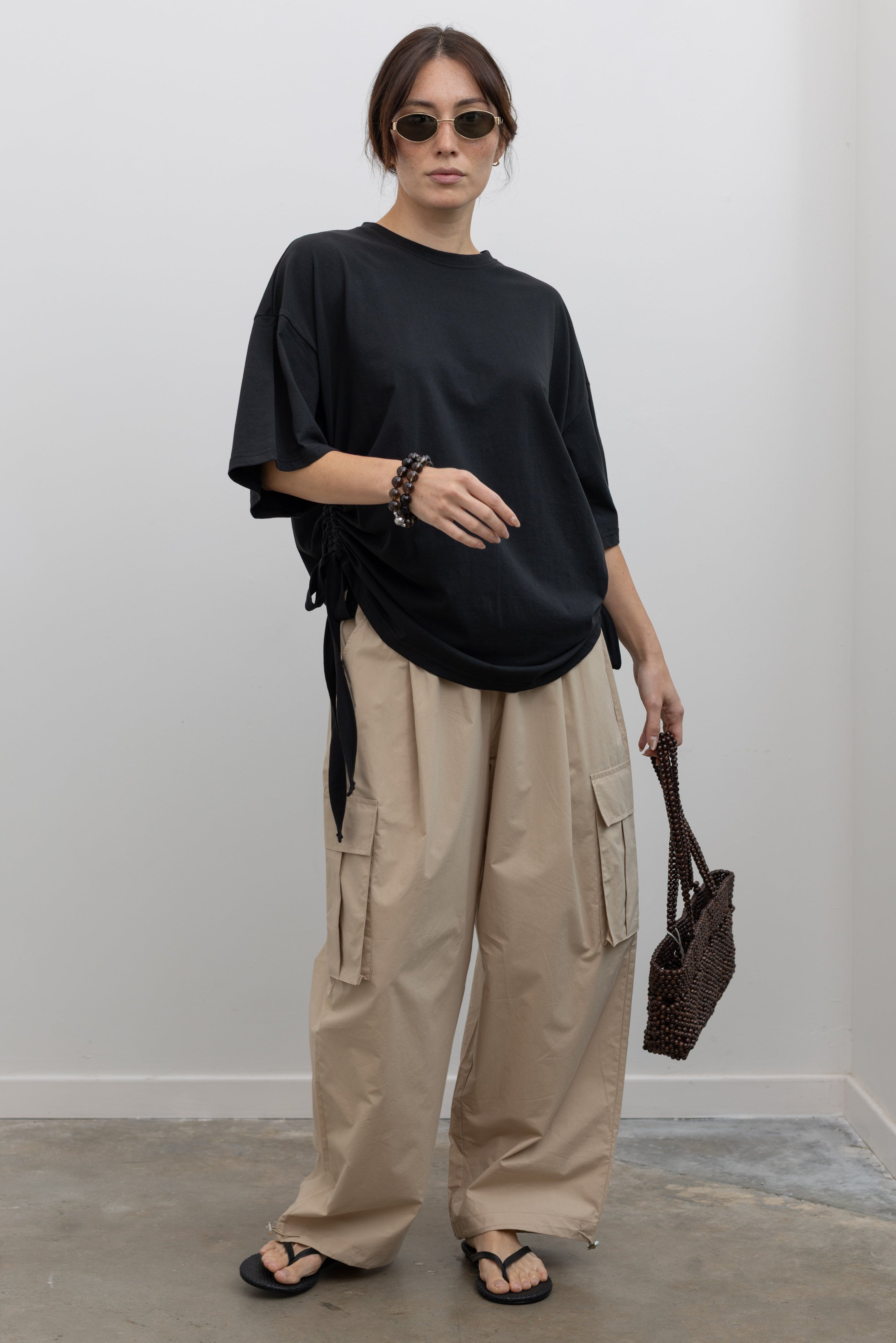 Collective oversized cotton jersey tunic tee with adjustable side drawstrings at Alas Eius