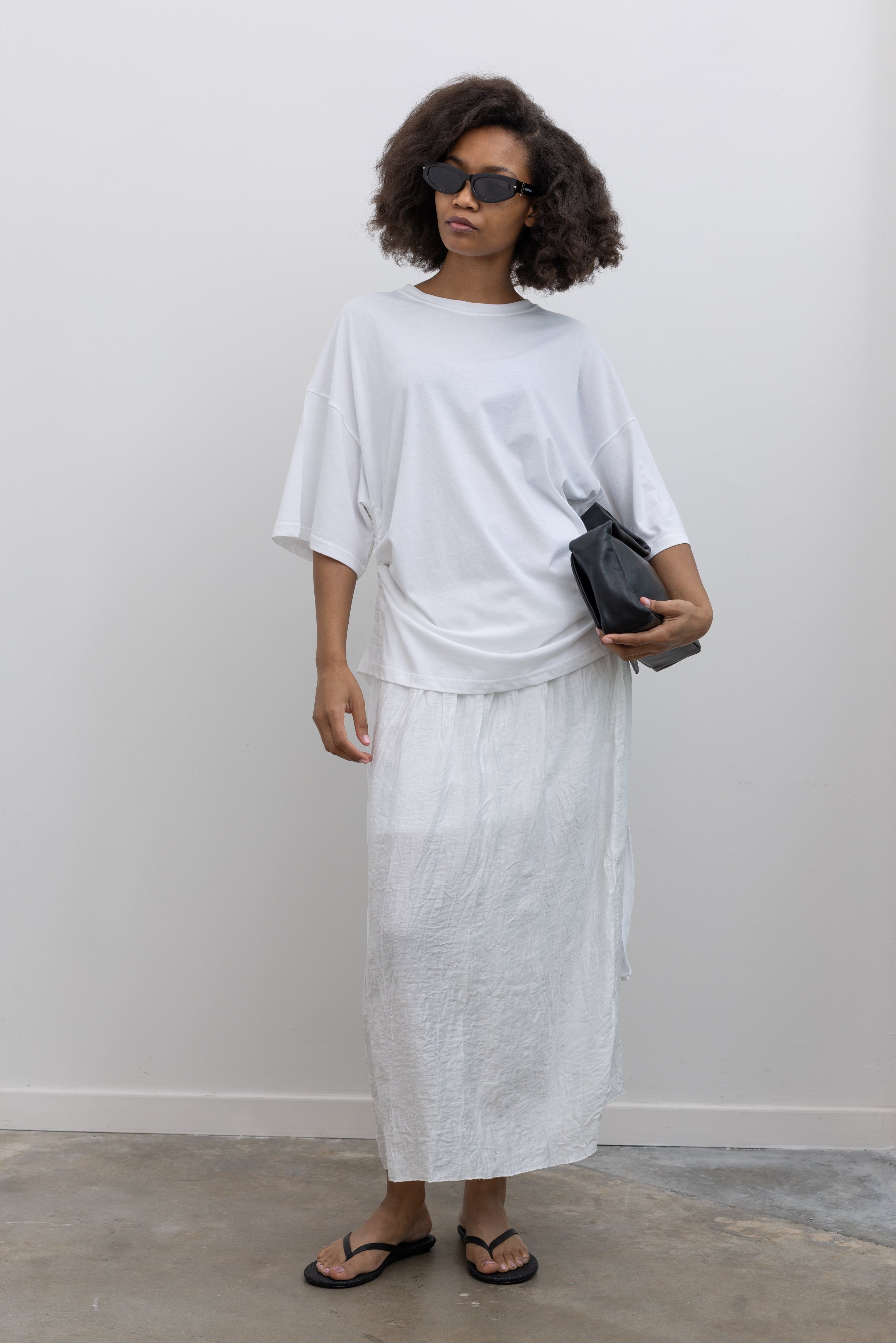 Collective oversized cotton jersey utility tee with side drawstrings at Alas Eius