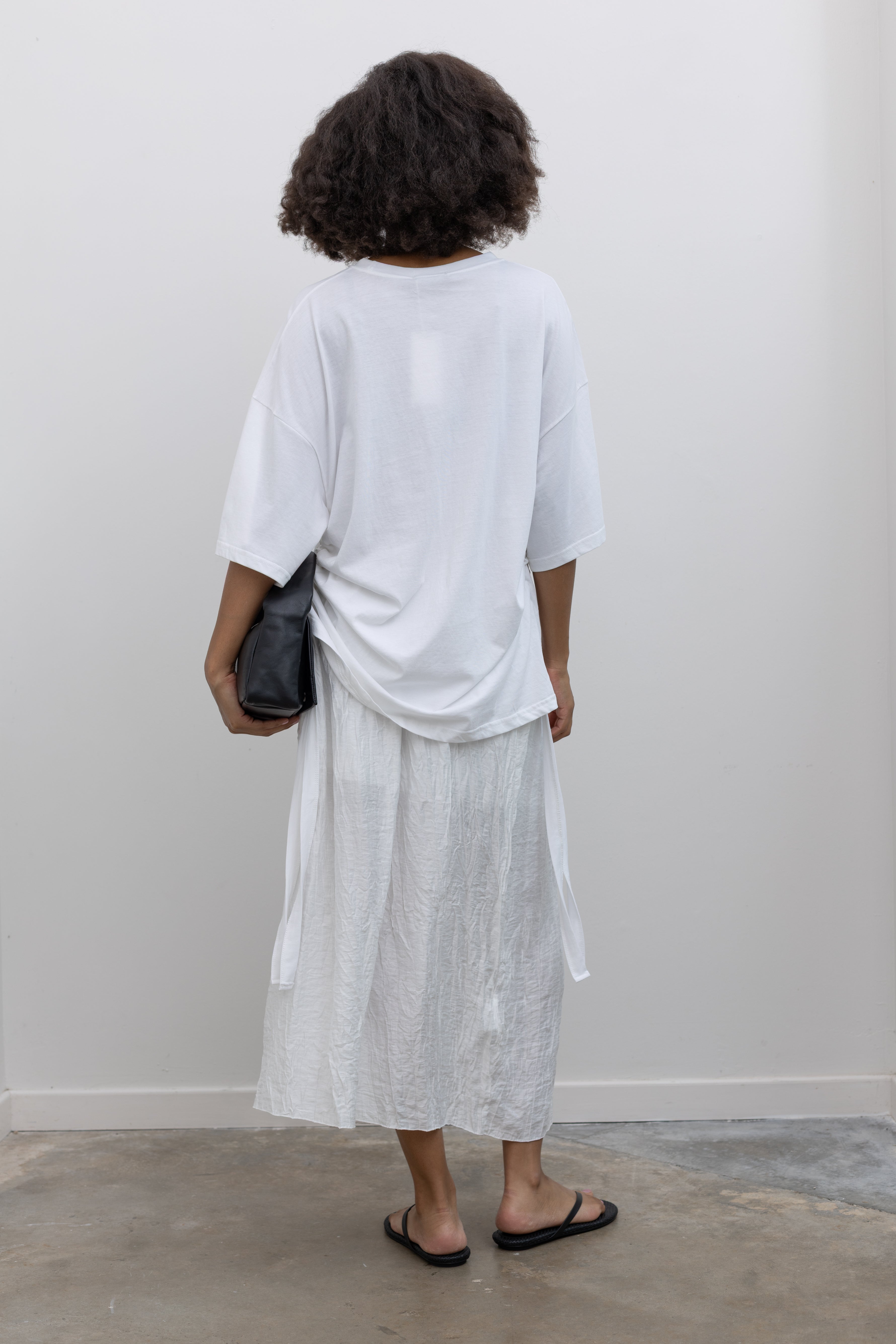 Collective relaxed cotton crewneck tee with architectural ruched detailing at Alas Eius