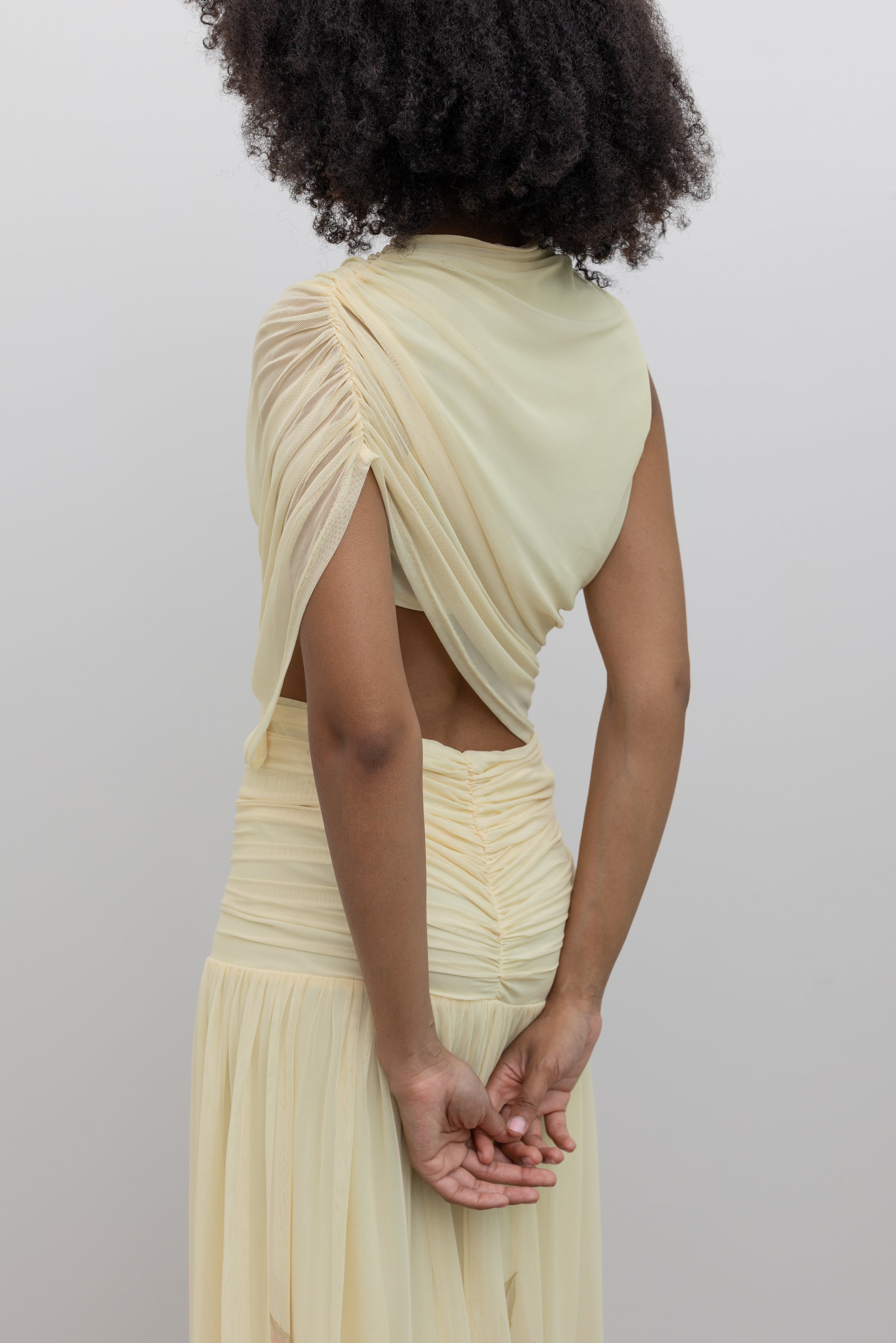 Collective semi-sheer floral maxi dress with sculpted waist and draped bodice at Alas Eius