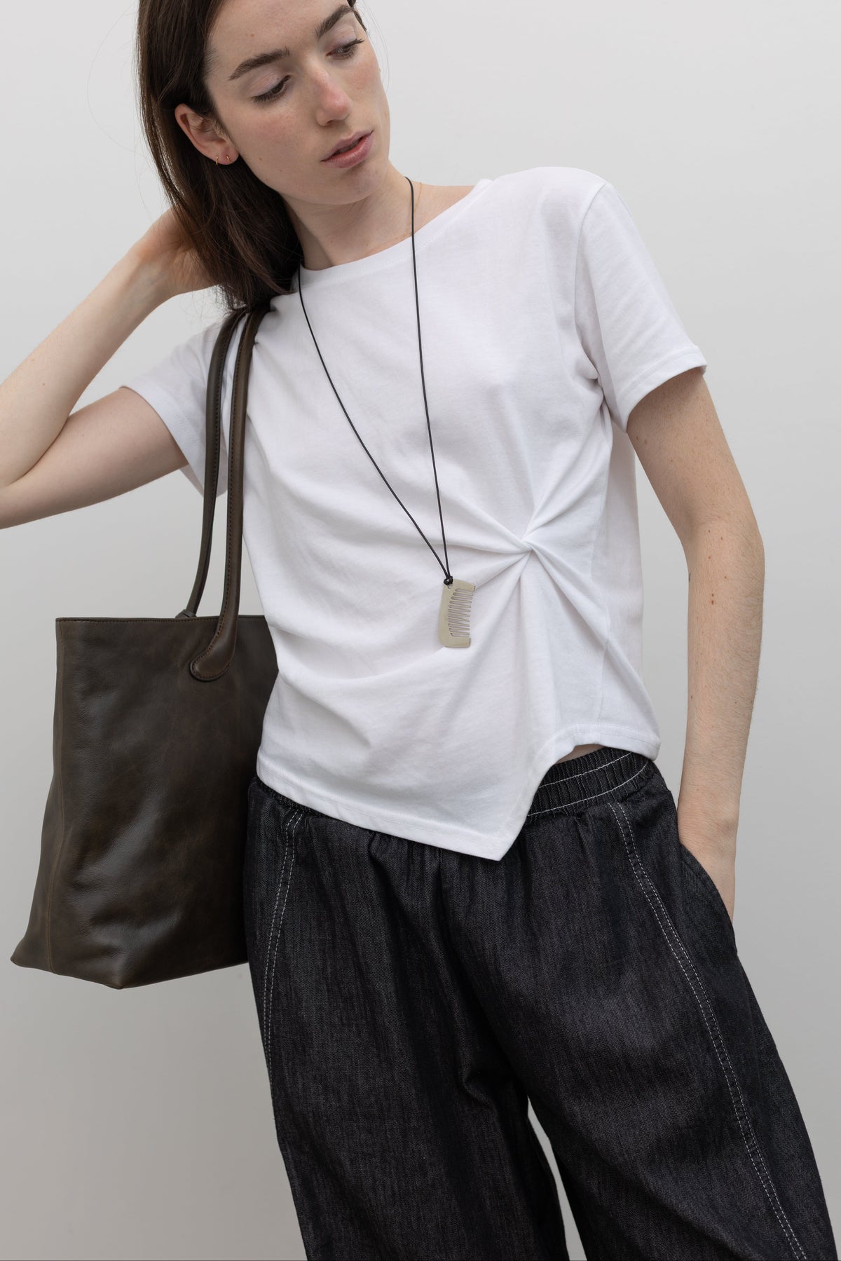 Collective White Twist Front T Shirt, Short Sleeve Top with Gathered Asymmetric Detail, at Alas Eius