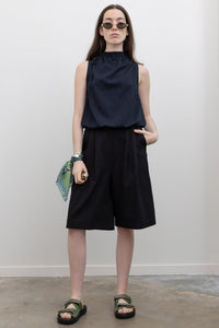 Black Tailored Cotton Bermuda Shorts