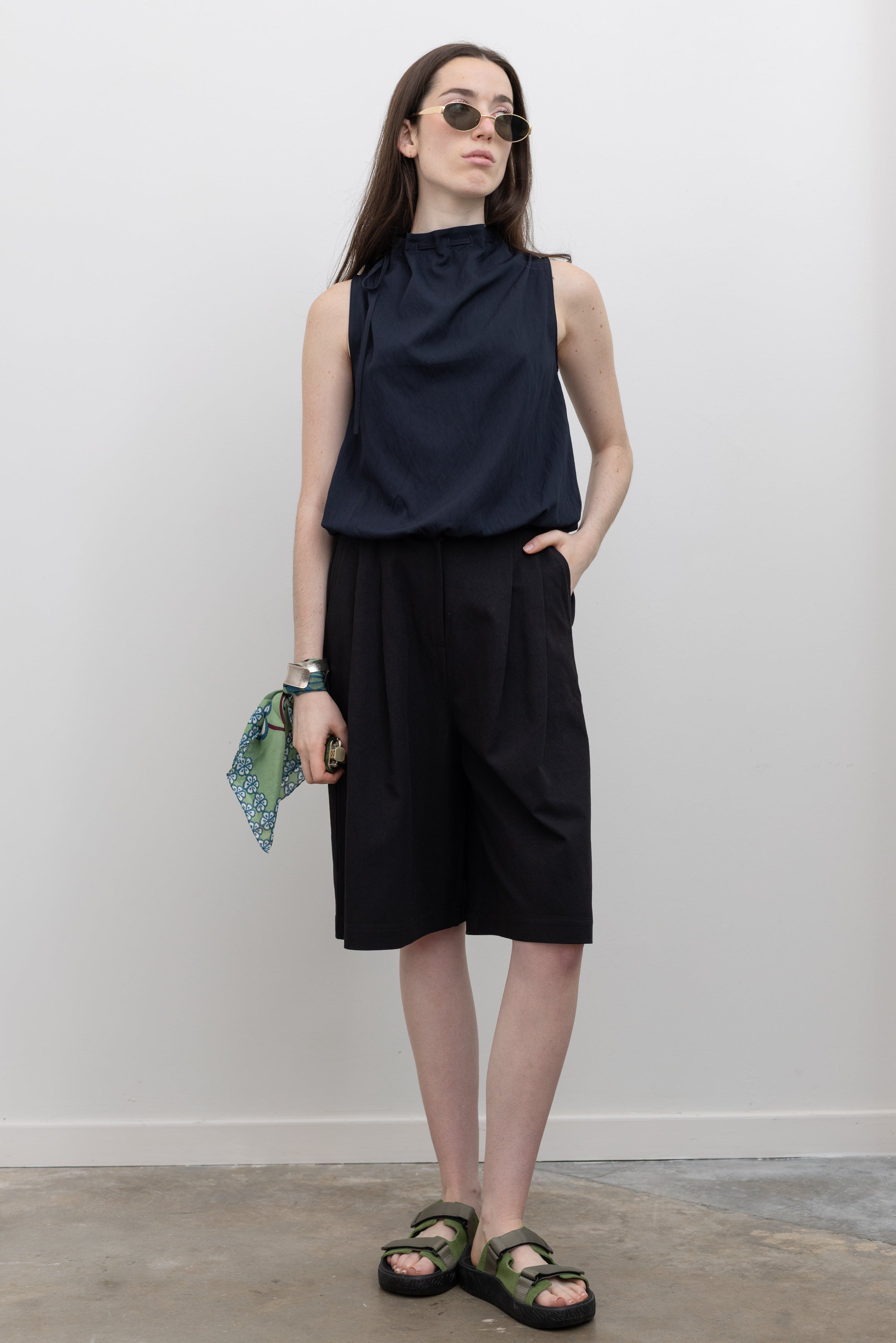 Dark Navy Cinched Mock Neck Sleeveless Top – alas eius