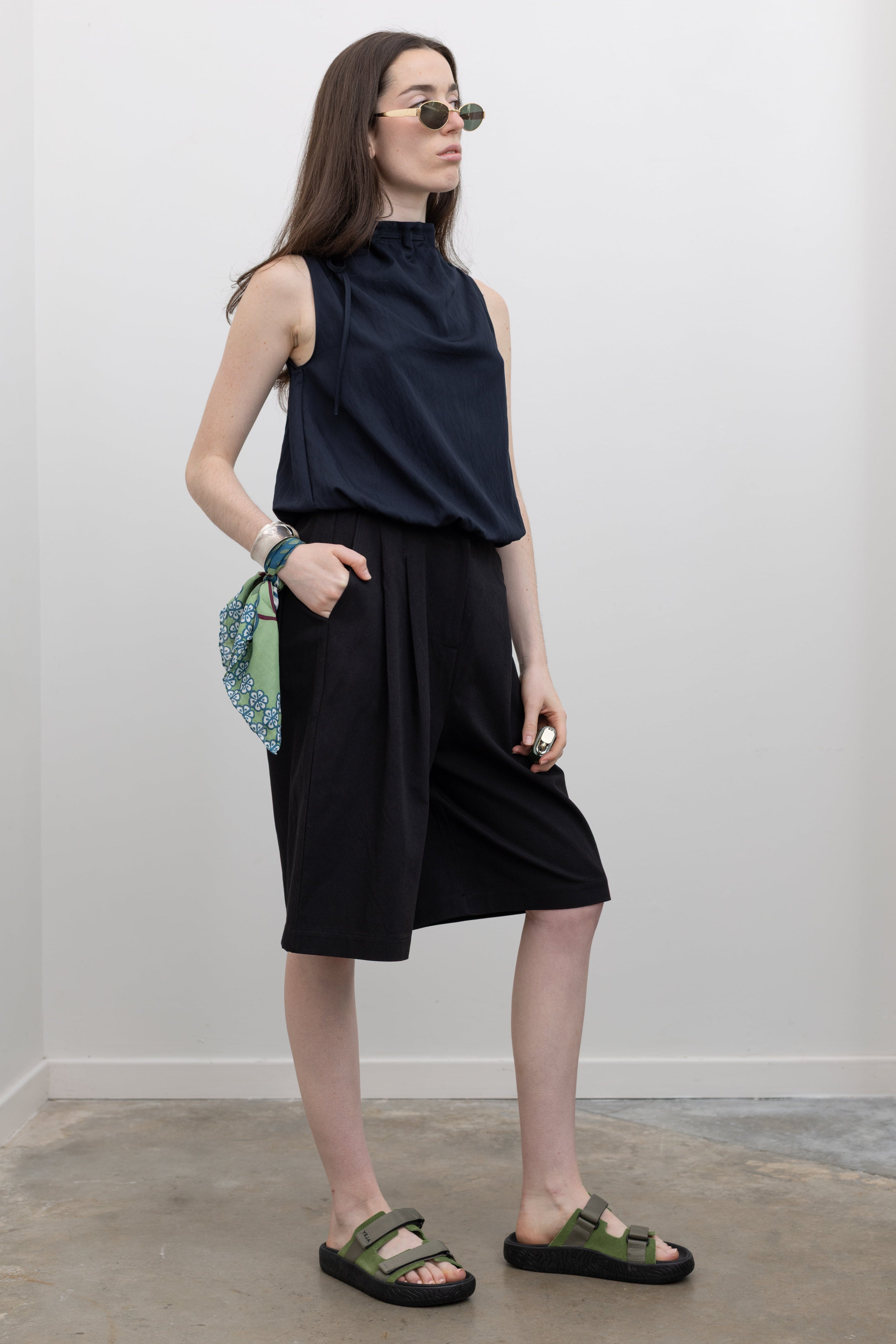 Collective women's tailored shorts crafted from a cotton blend with a relaxed bermuda length and refined details at Alas Eius.
